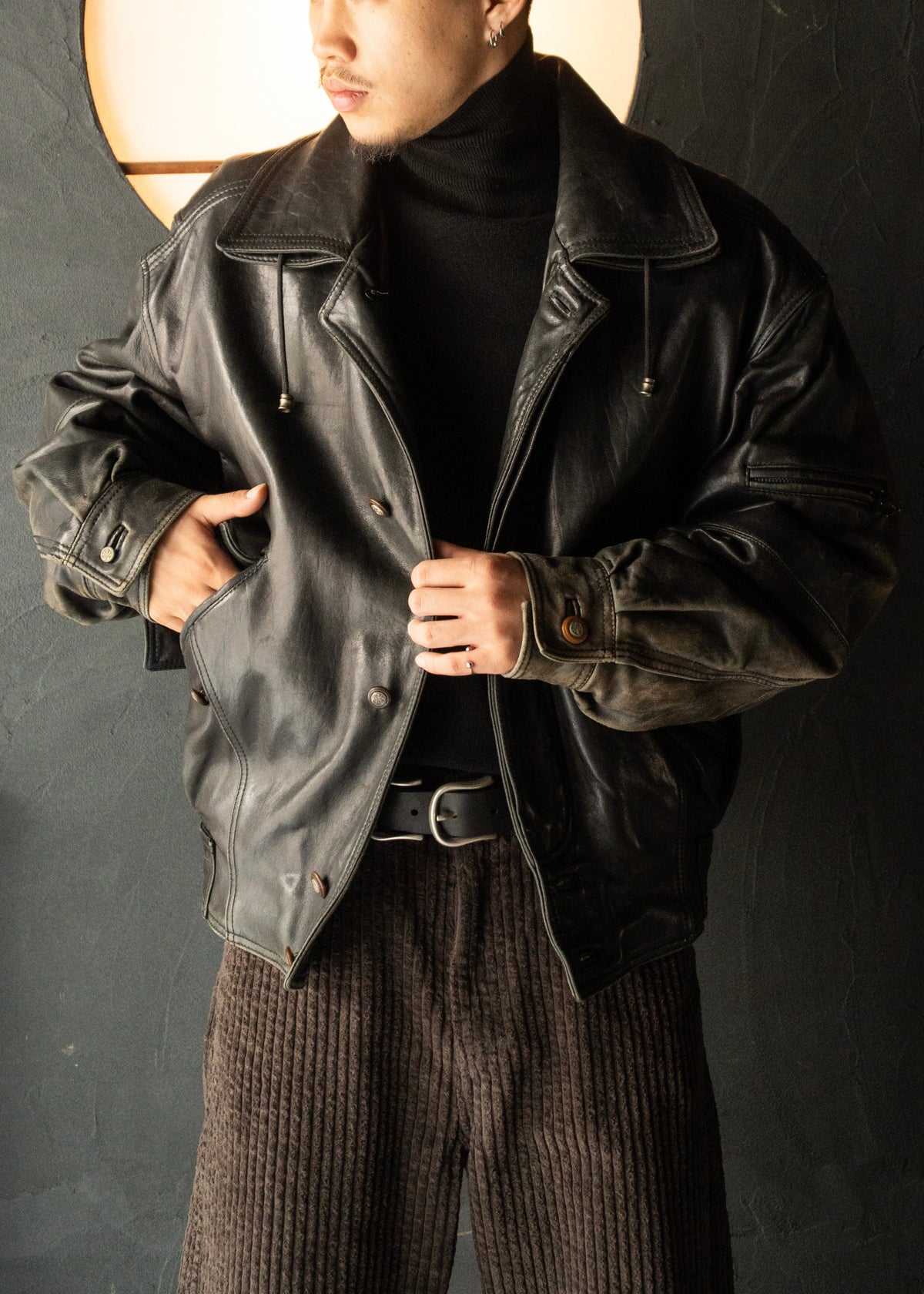 80-90's RUFFO fly front hooded leather blouson