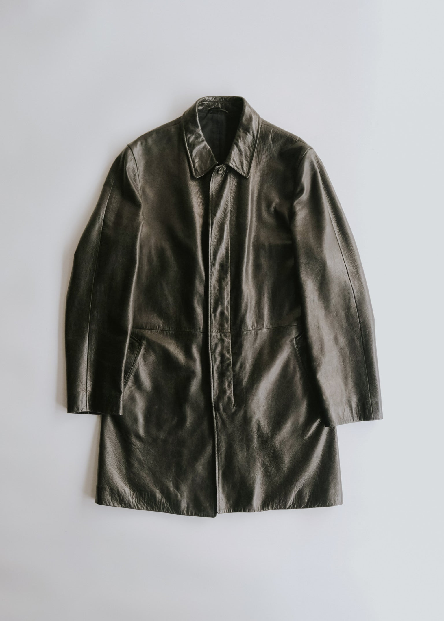 00's JIL SANDER fly front leather mid length coat