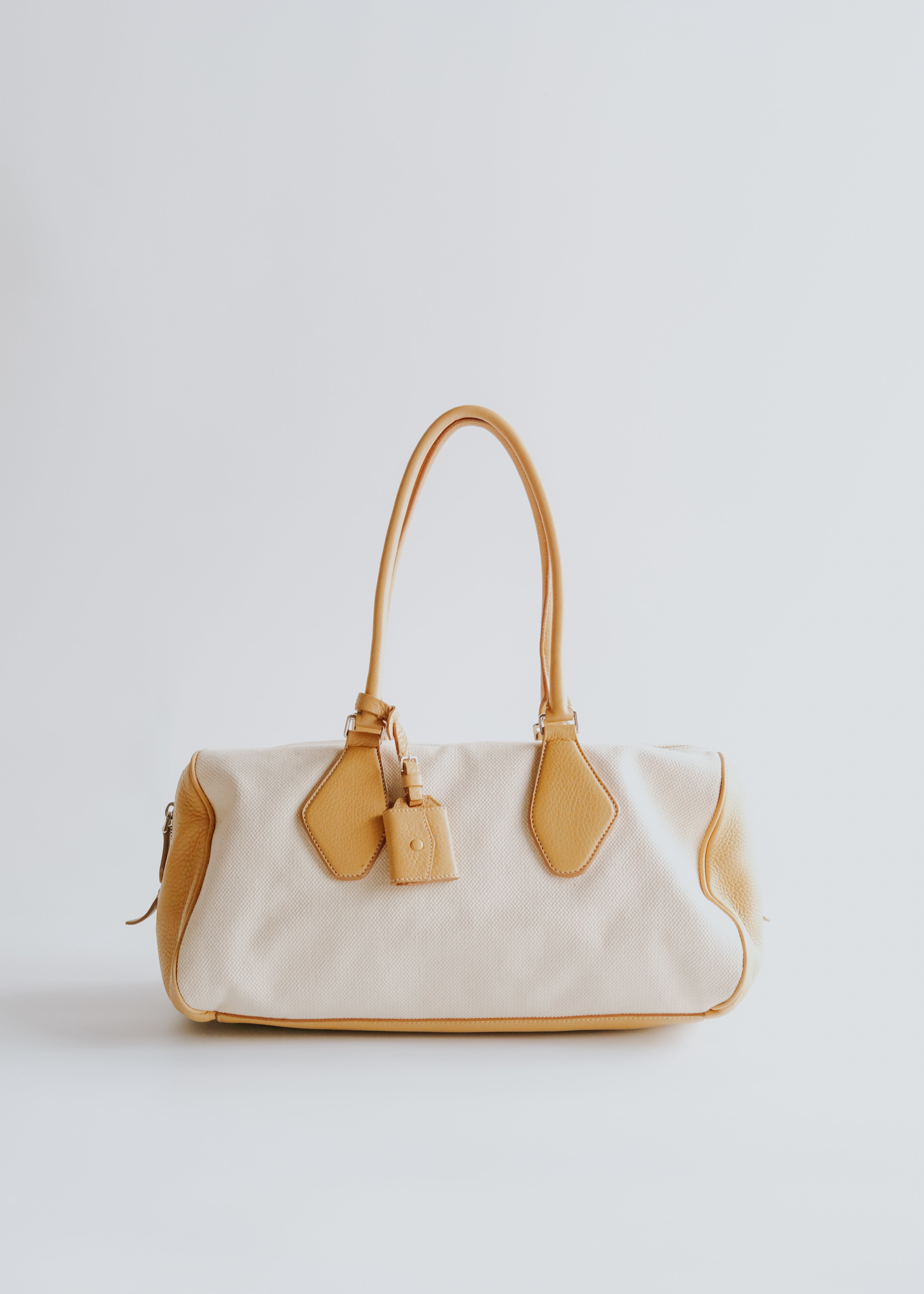 00's JIL SANDER grained calf leather canvas boston bag