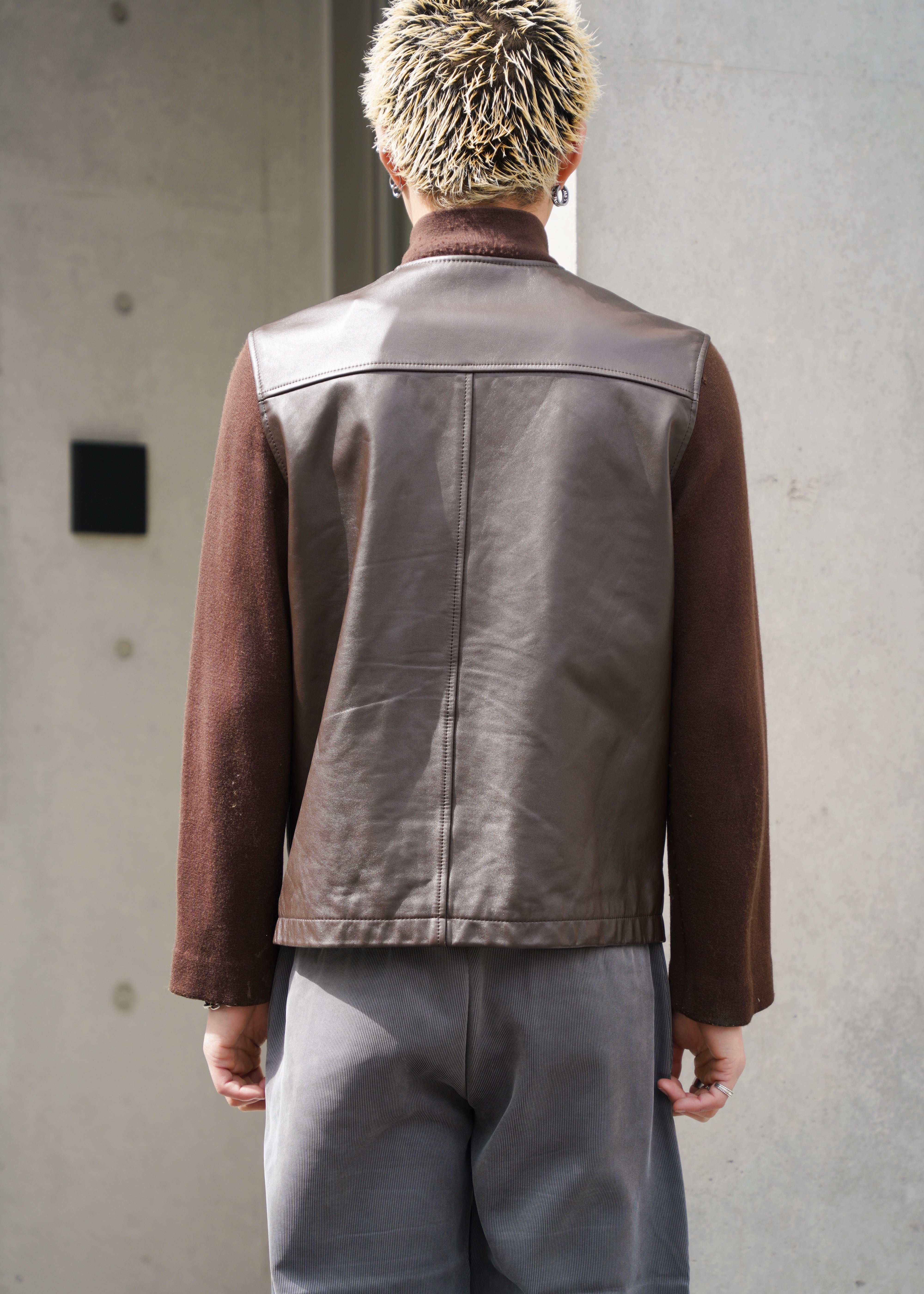 PAUL SMITH ポールスミス 90年代 カウレザー ニットジャケット 本革 切り替え ヴィンテージ メンズ 古着