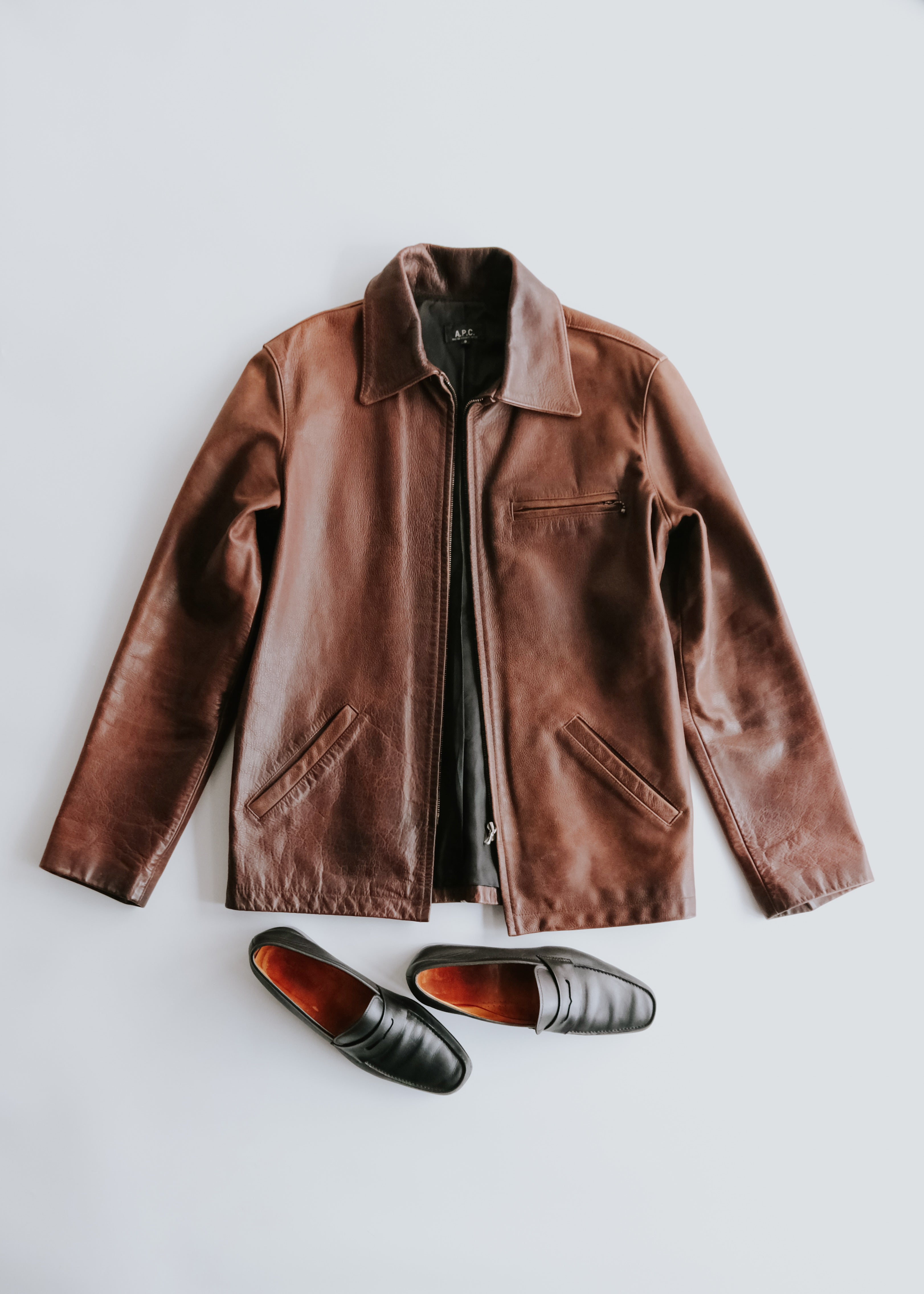 90's A.P.C. cow leather zip up jacket