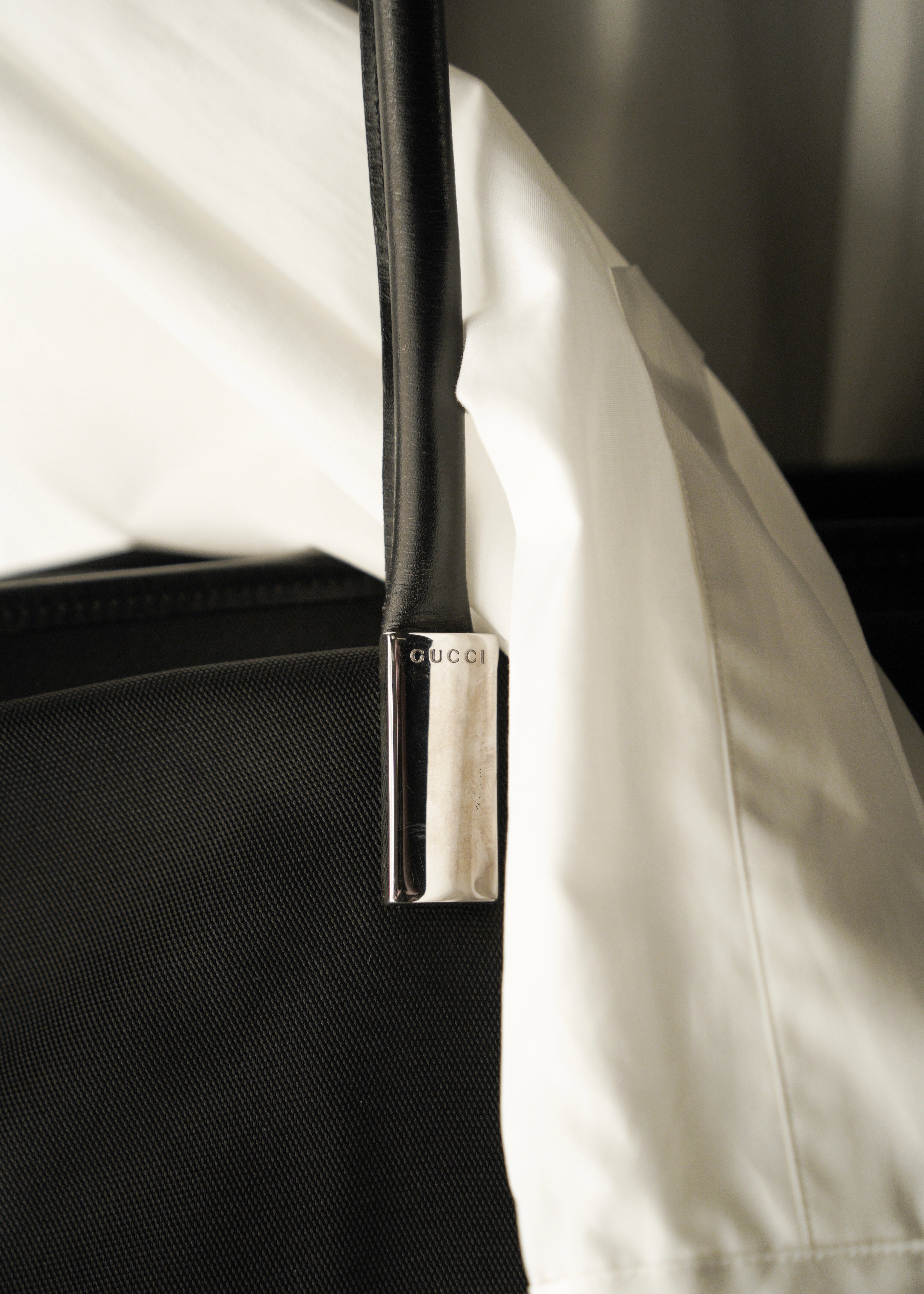 90-00’s GUCCI leather handle nylon boston bag