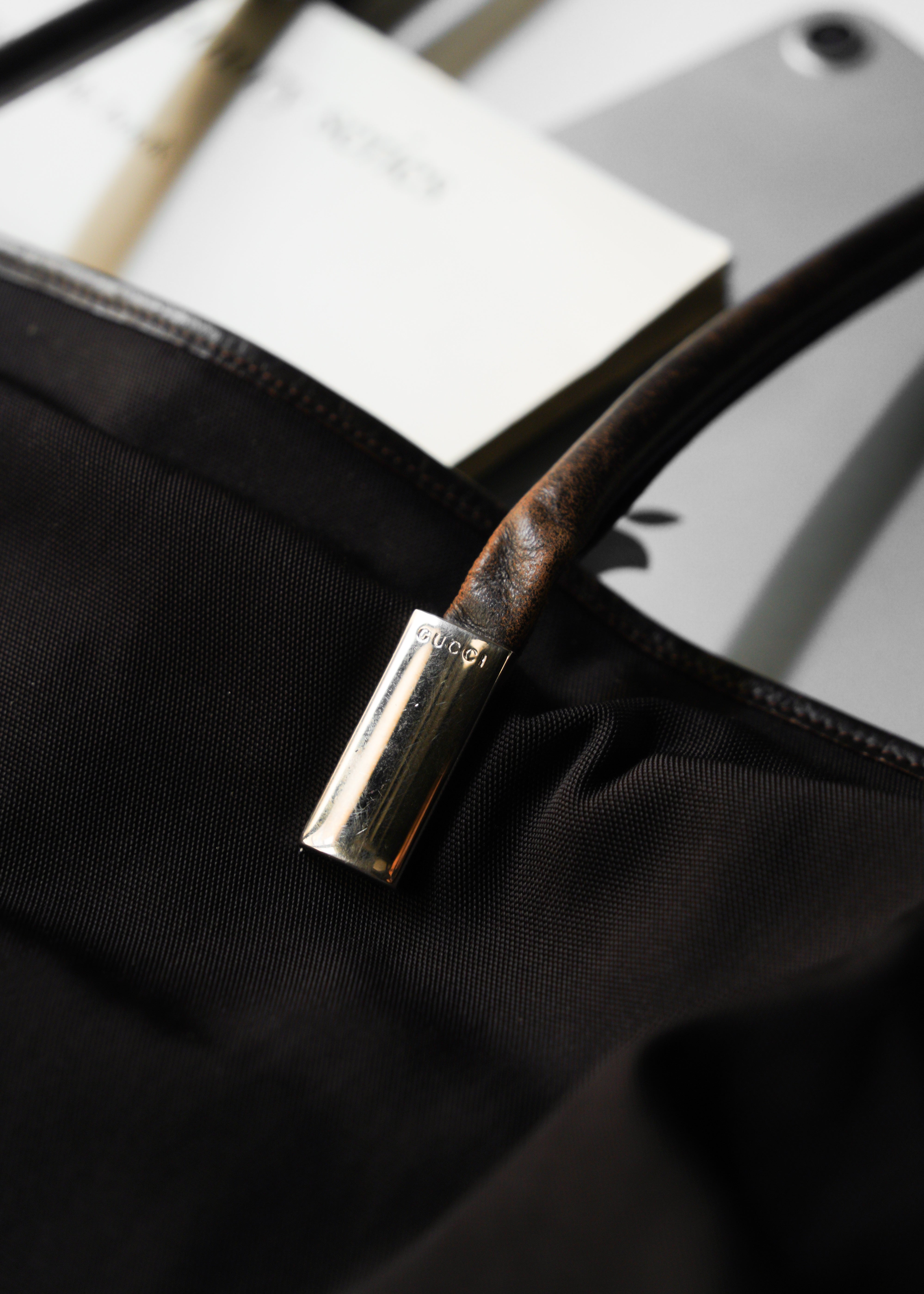 90-00’s GUCCI leather handle nylon boston bag