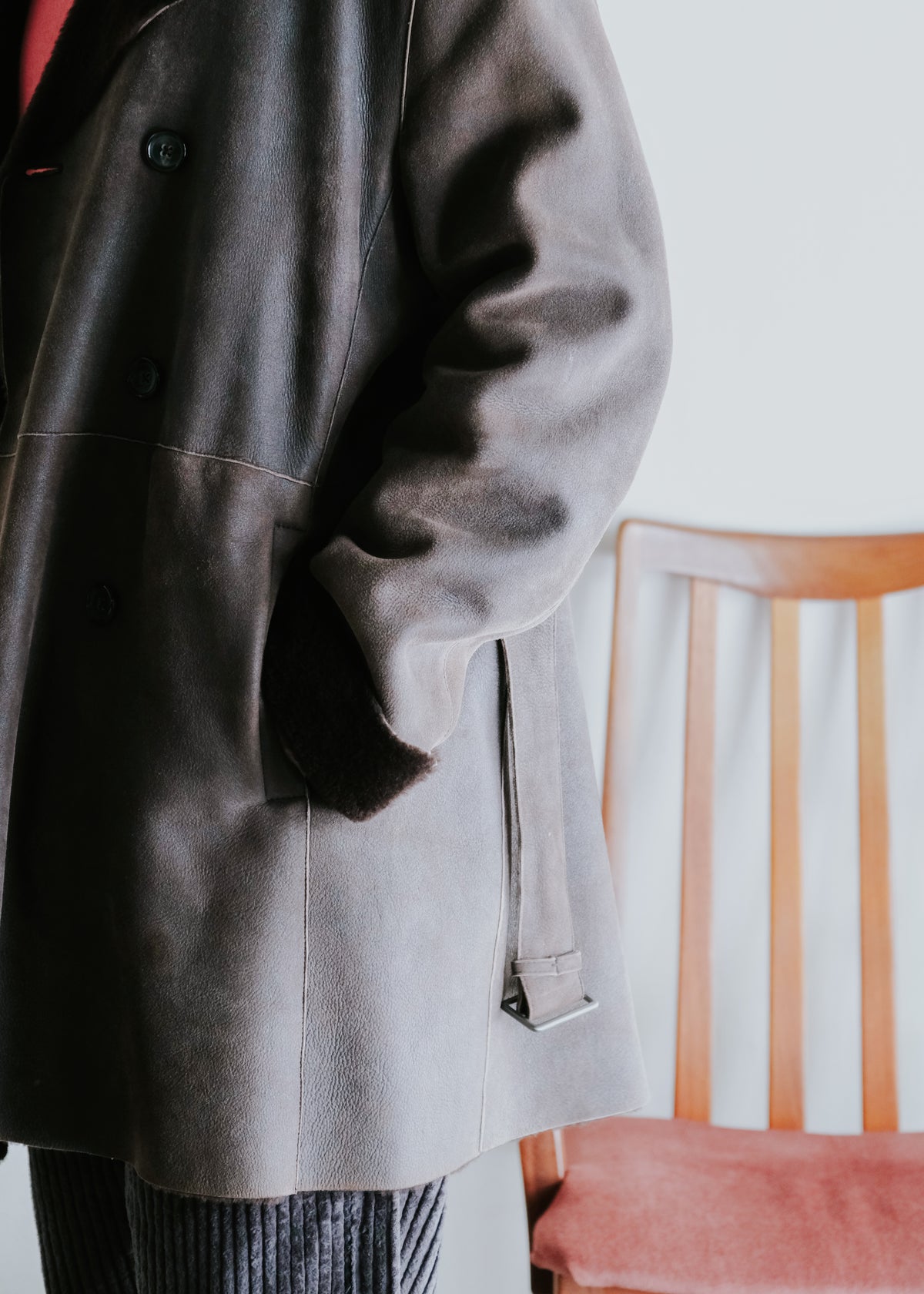 00's JIL SANDER shearling leather double-breasted half coat