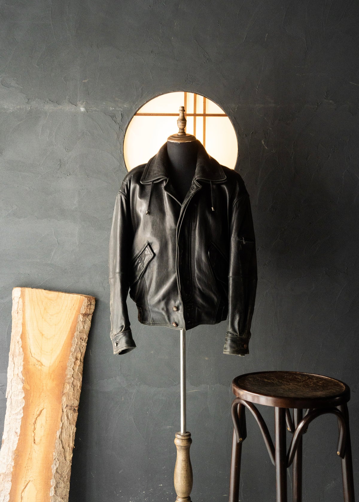 80-90's RUFFO fly front hooded leather blouson