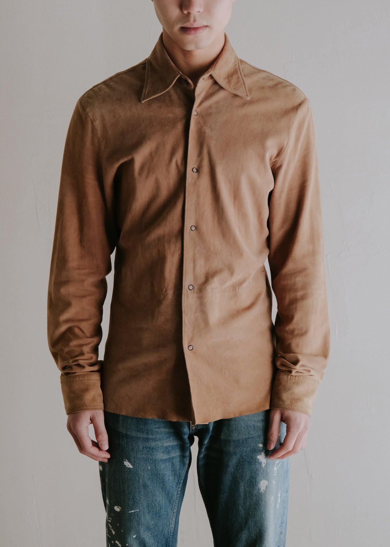 10's RUFFO suede leather snap button shirt
