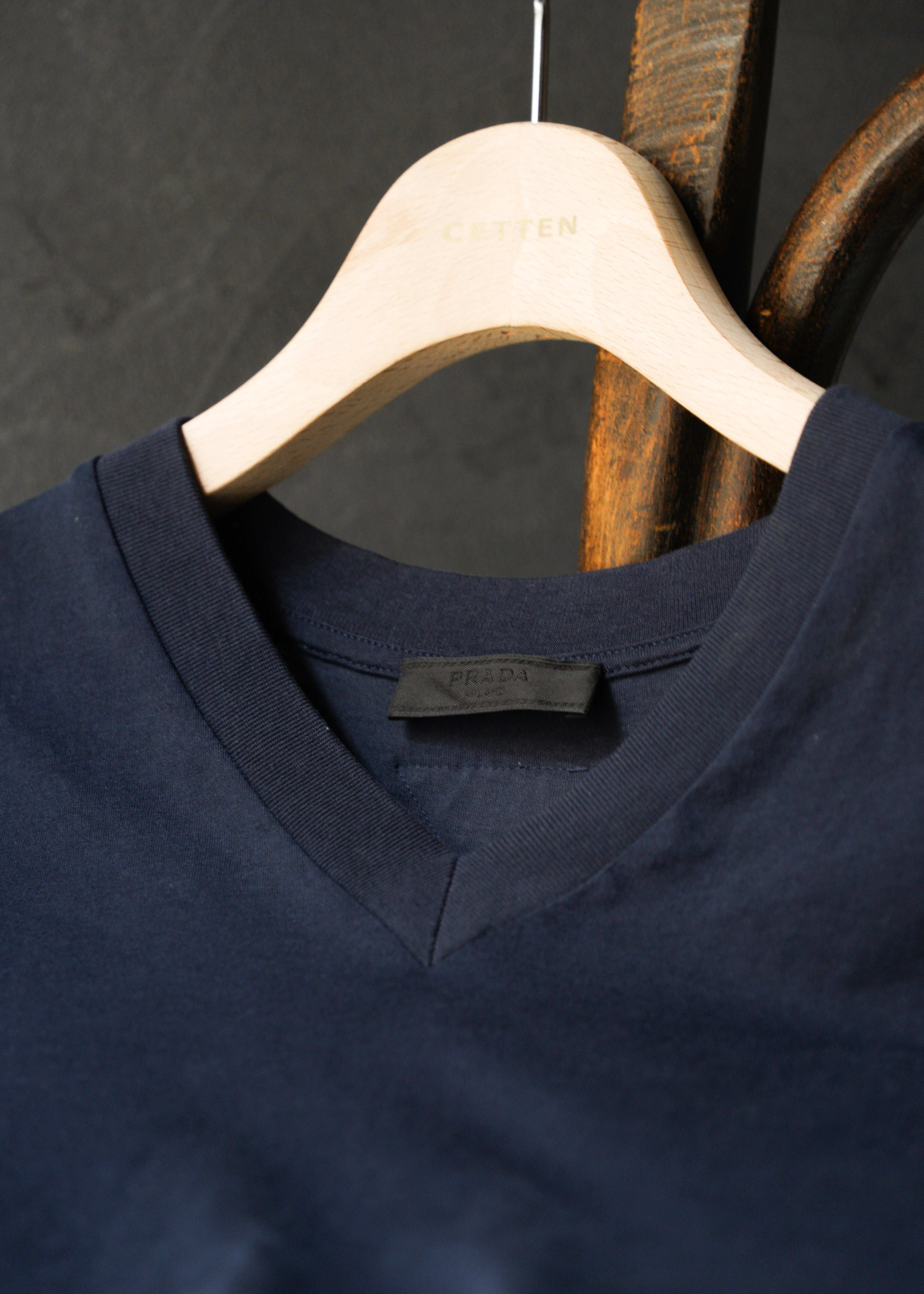 PRADA 2015 triangle patch v neck cotton T-shirt
