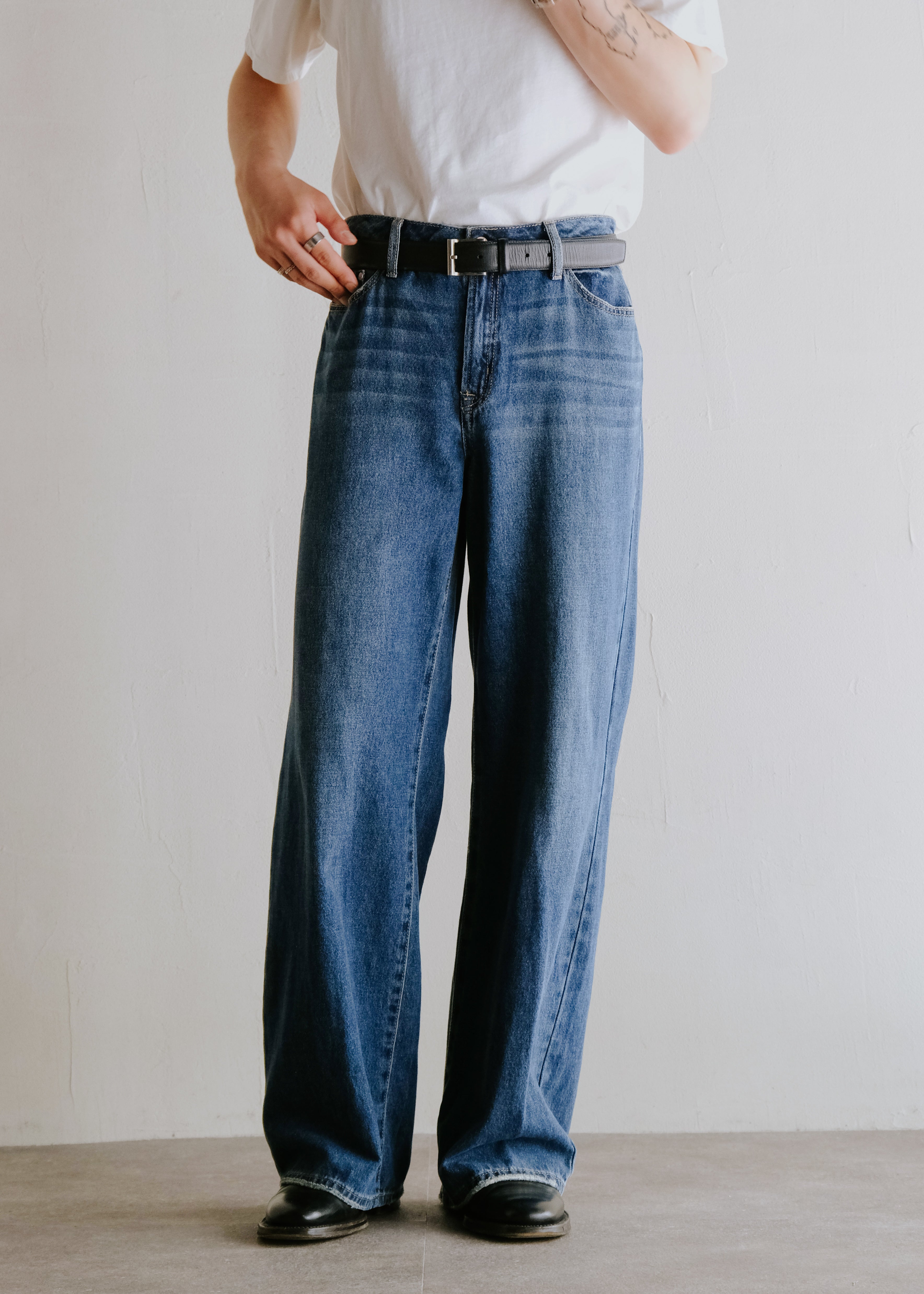 wide straight denim trousers