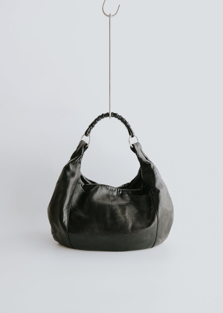 00's Yves Saint Laurent rive gauche hobo leather one shoulder bag with silver ring strap