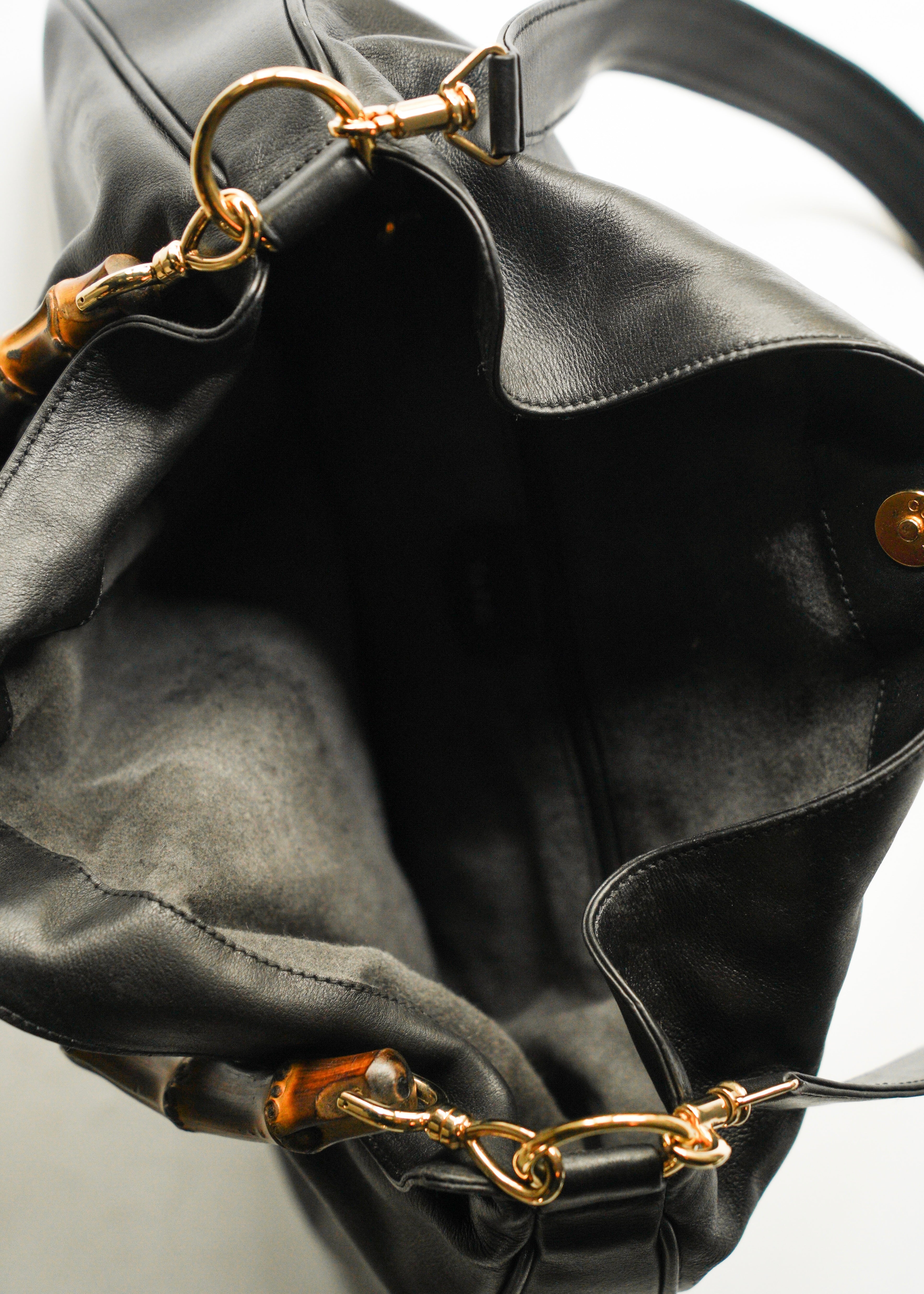 90-00’s GUCCI bamboo handle 2 way leather shoulder bag