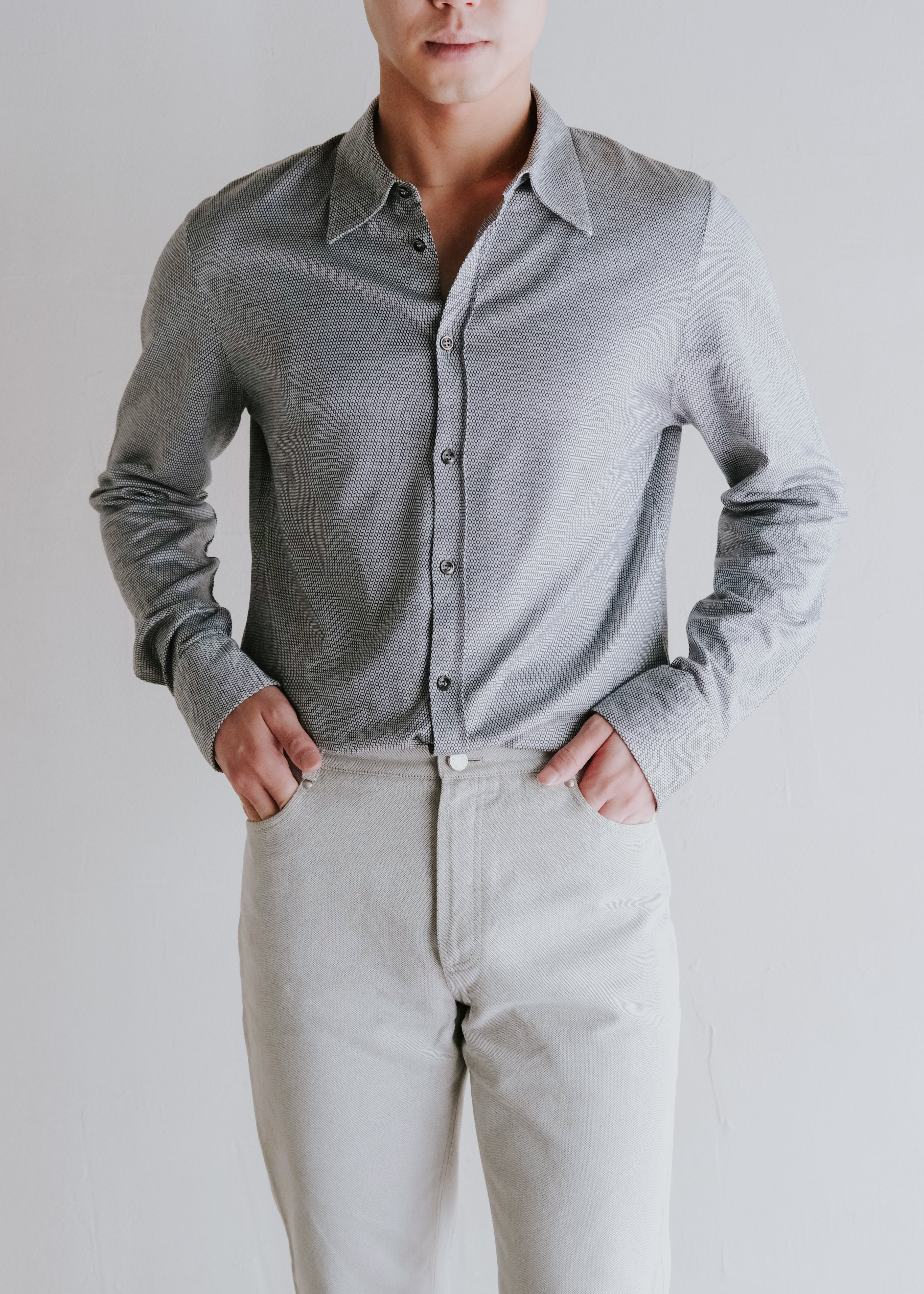 MARTIN MARGIELA 05AW geometric design cotton regular collar shirt
