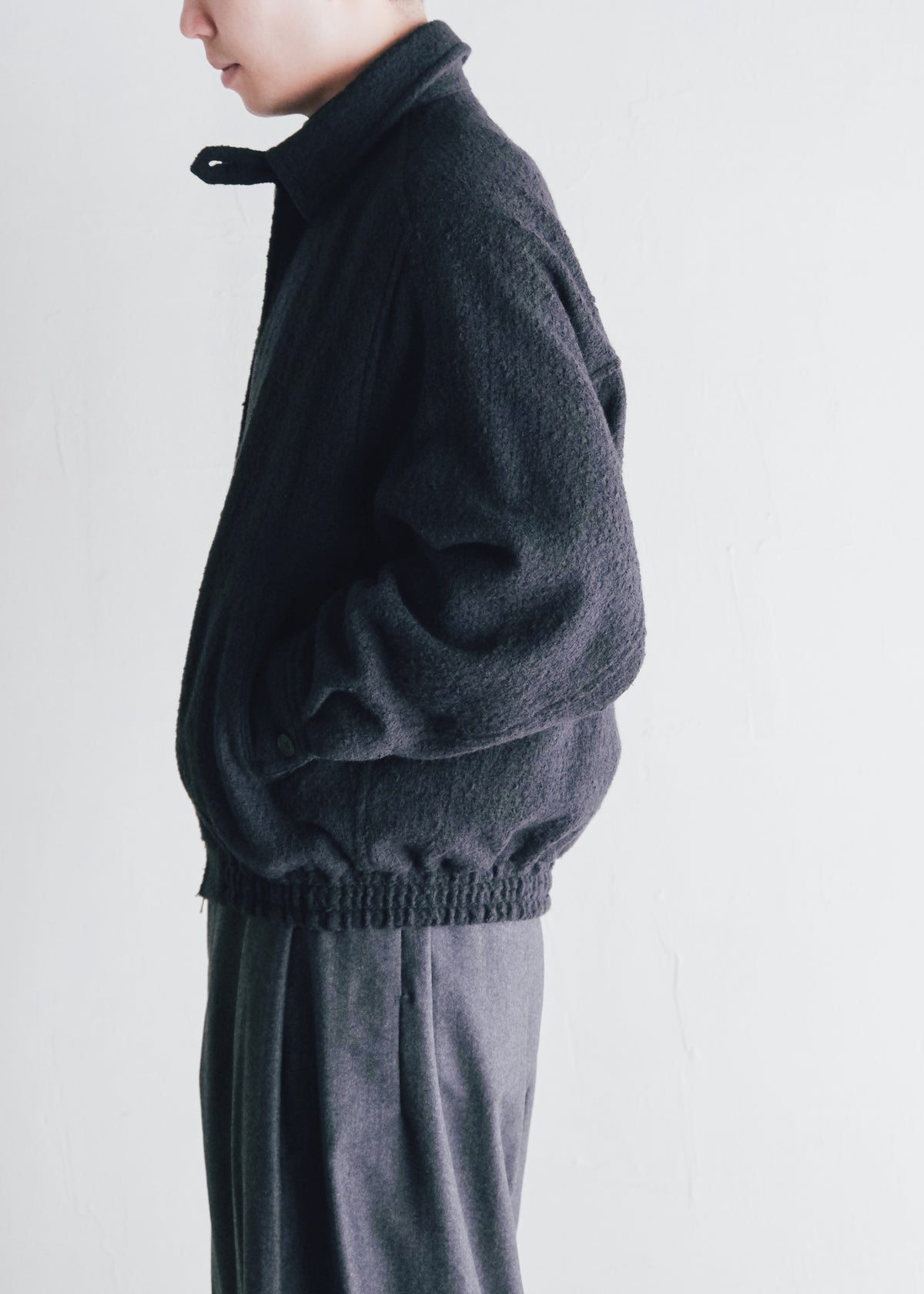 nonnotte 26AW Draping Big Yoke Raglan Drizzler Jacket N Tweed 002 / Smoked Black