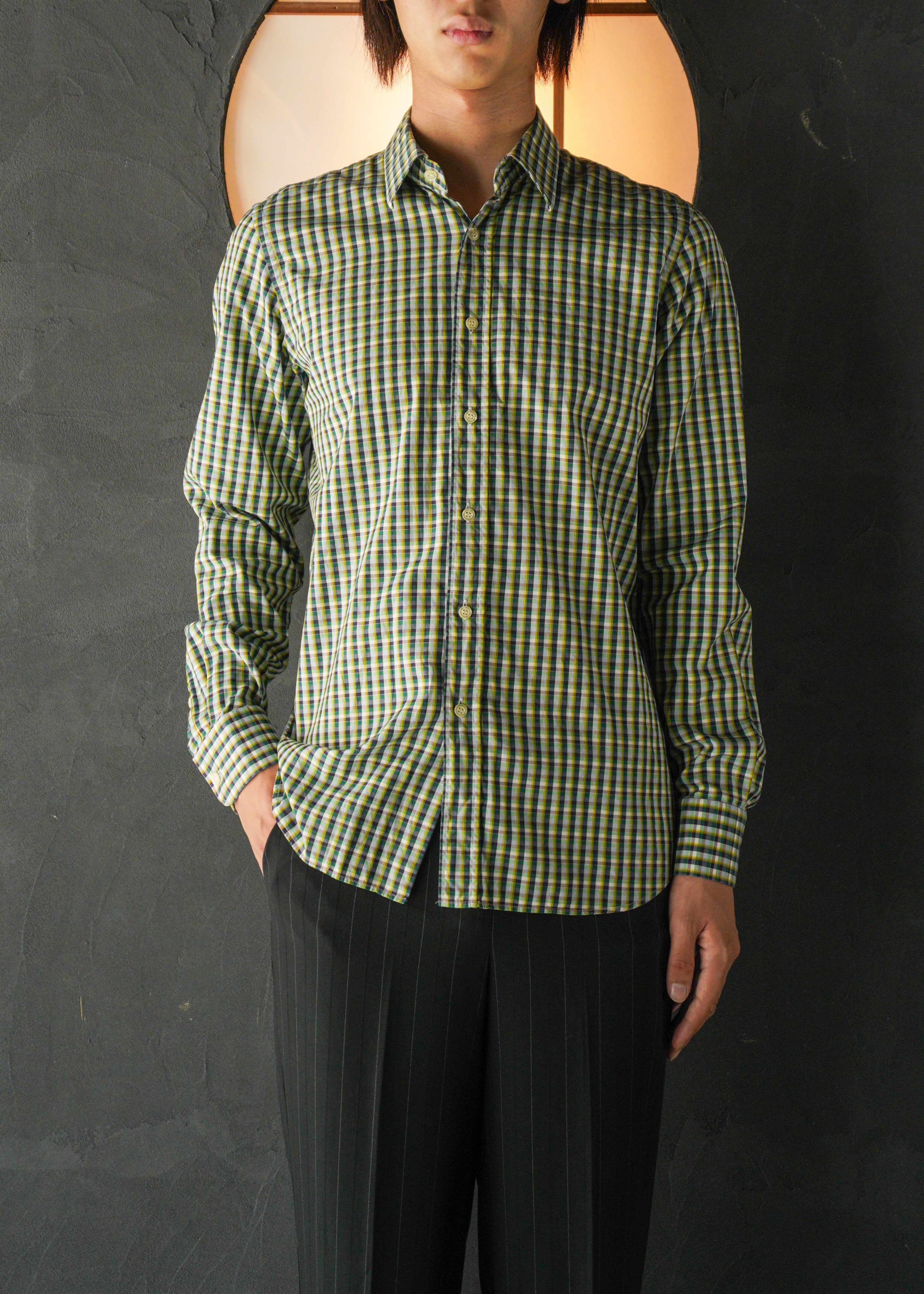 PRADA multi color check regular collar cotton shirt