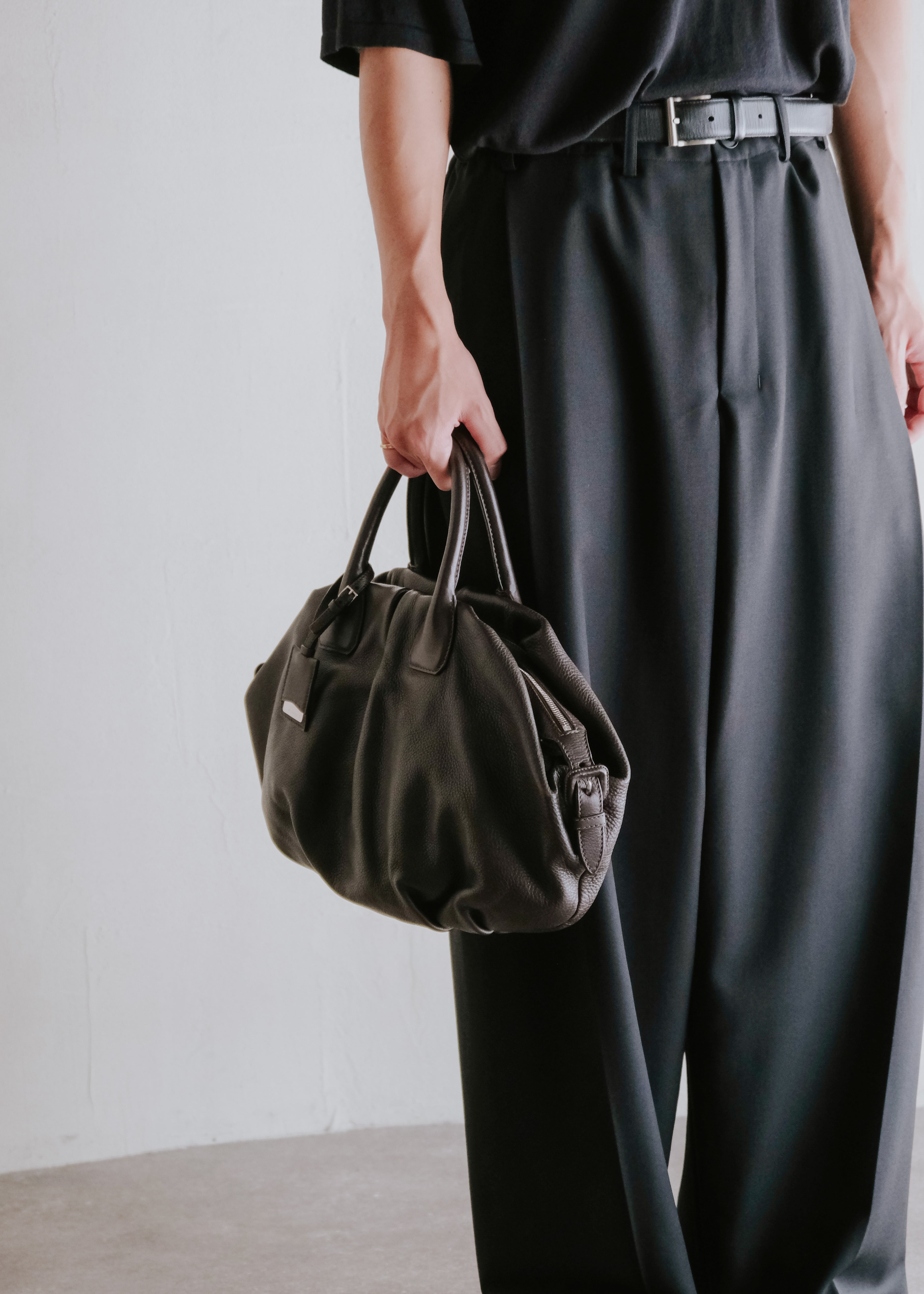 00's JIL SANDER gathered leather top handle bag
