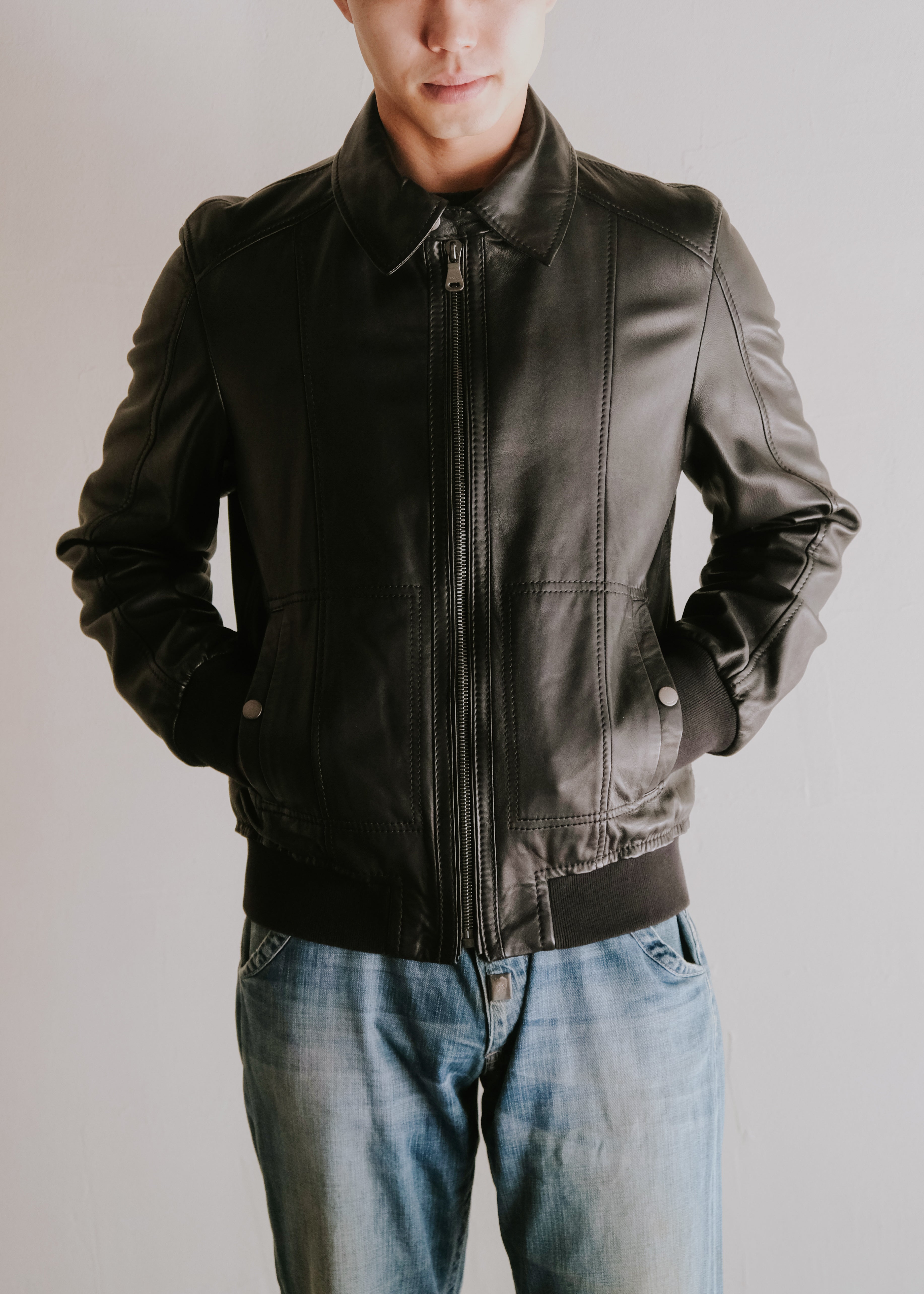 10's BOSS HUGO BOSS lamb leather zip up jacket