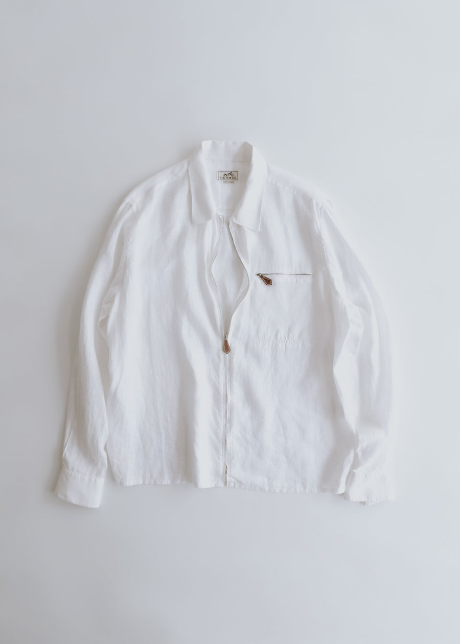90-00's HERMÈS zip up linen shirt jacket