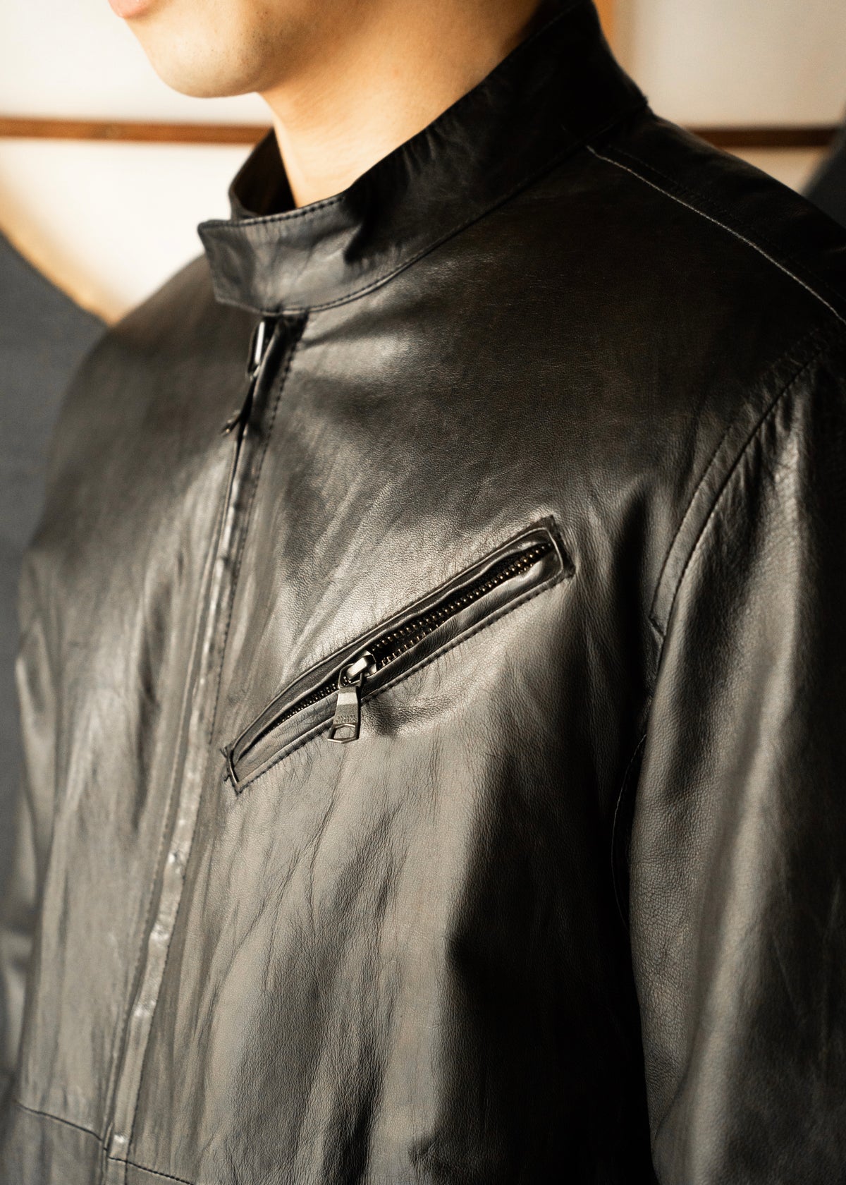00's- BANANA REPUBLIC double zip single leather jacket