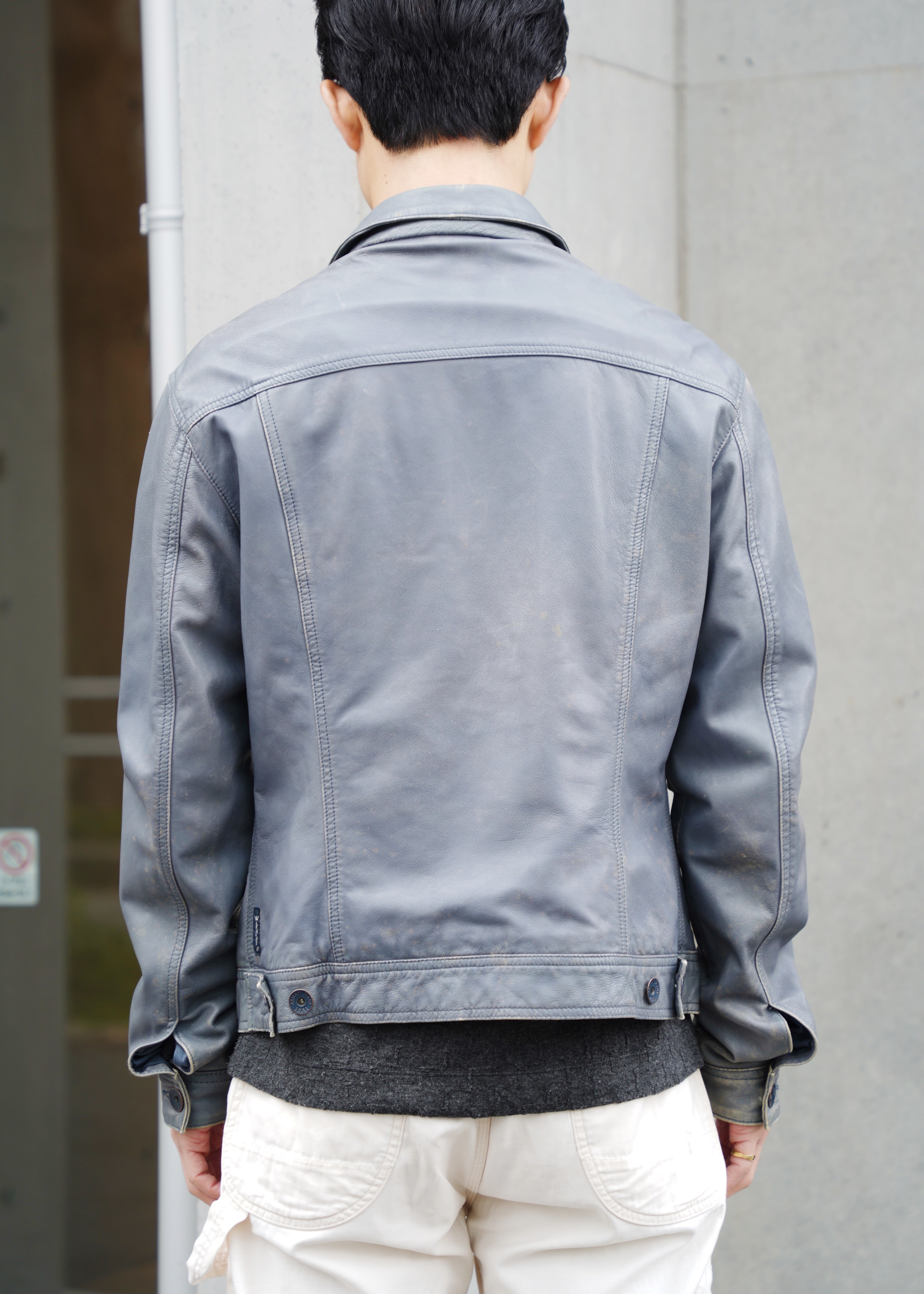 00's ARMANI JEANS sheepskin leather trucker jacket
