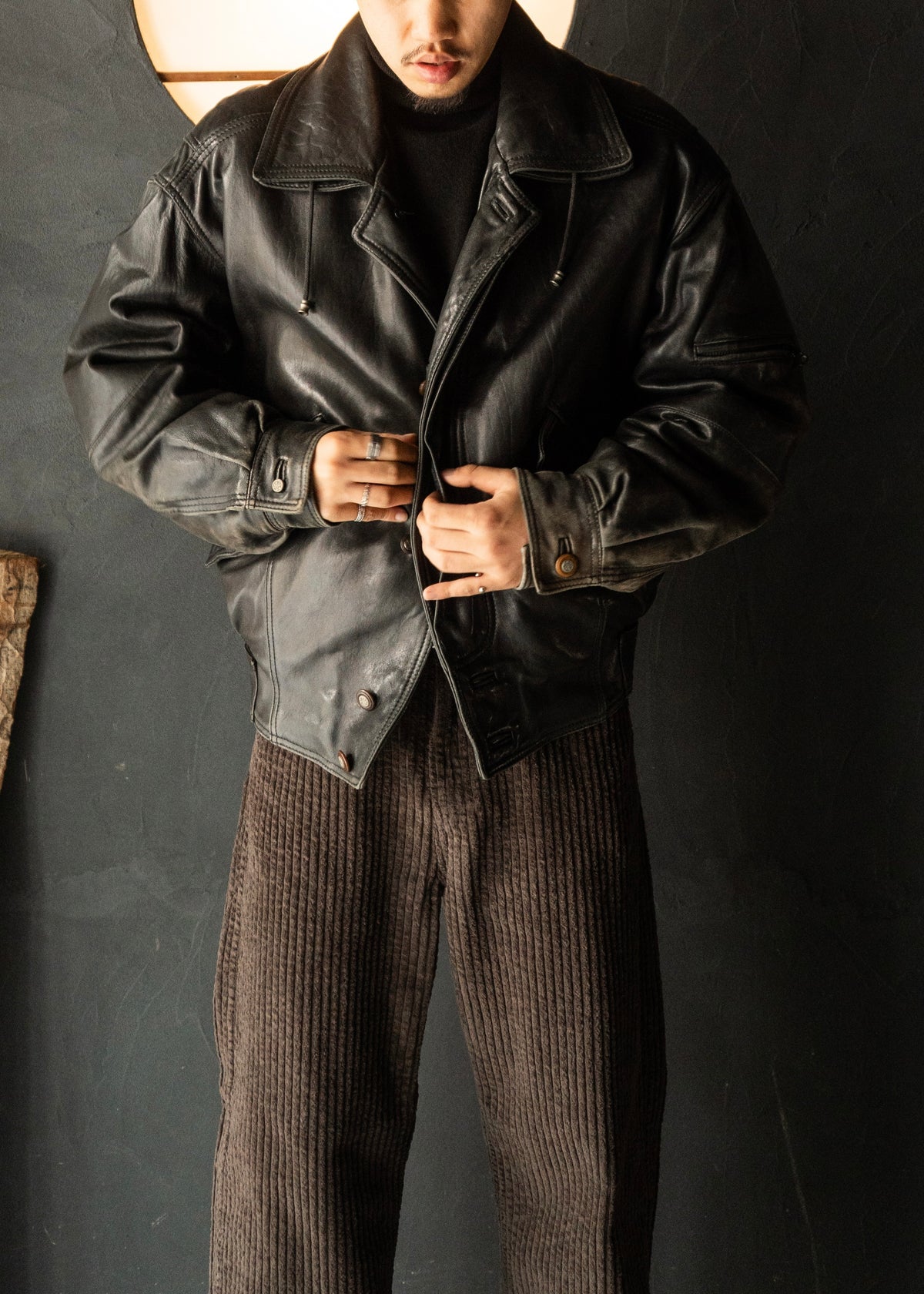80-90's RUFFO fly front hooded leather blouson
