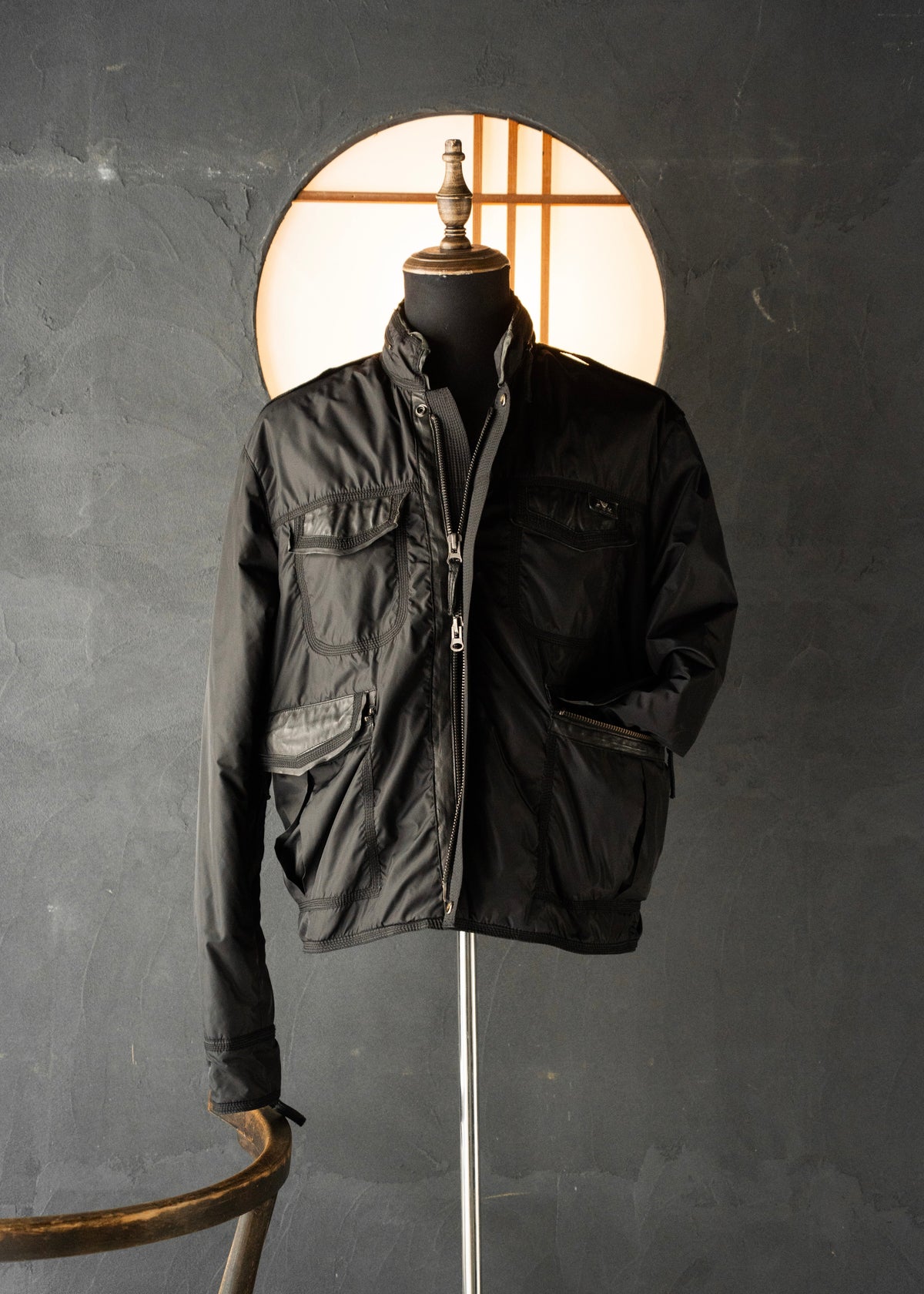 00’s EMPORIO ARMANI double zip up multi pocket nylon jacket