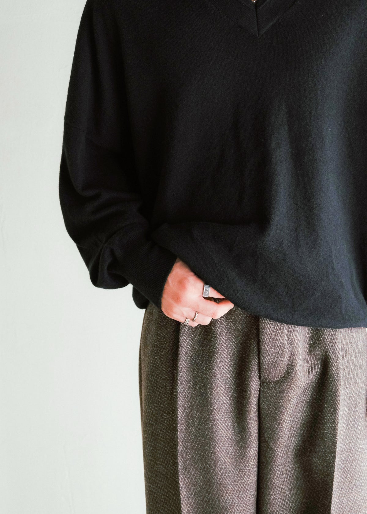 nonnotte 26AW Draping Shawl Collar V Pullover Pure Cashmere Knit