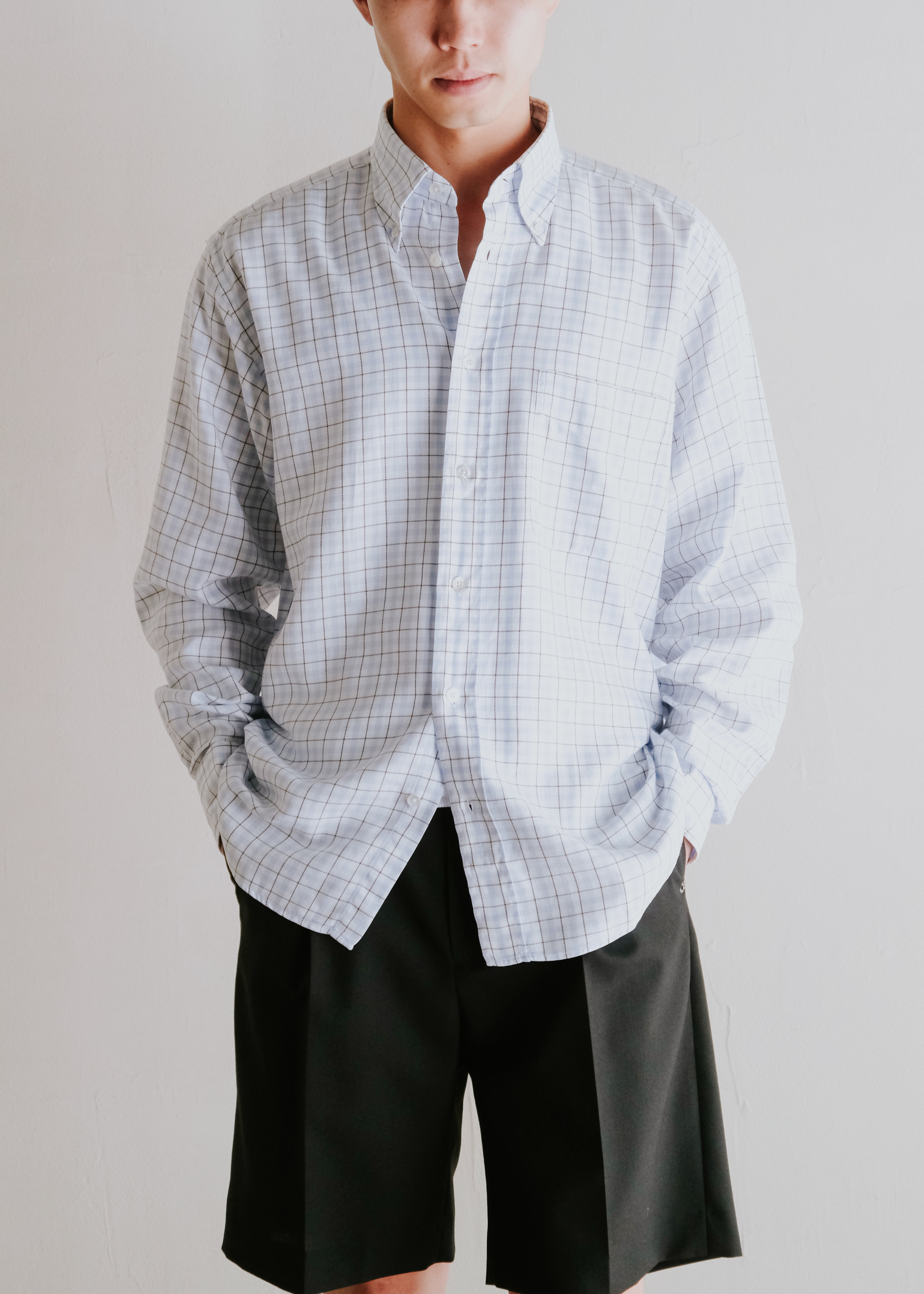 80-90's HERMÈS windowpane check button down shirt