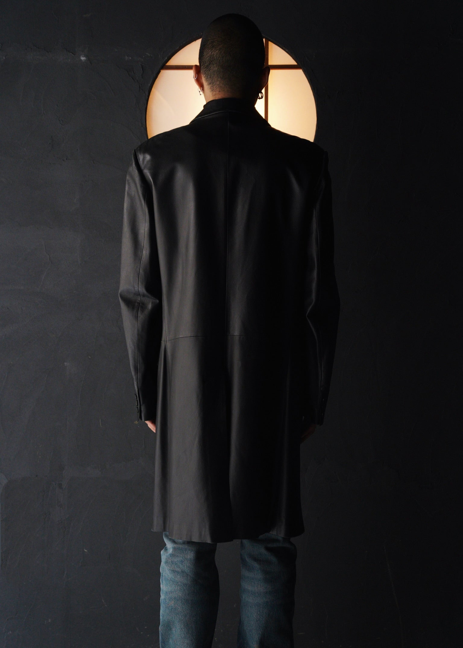 HELMUT LANG fly front leather chesterfield coat