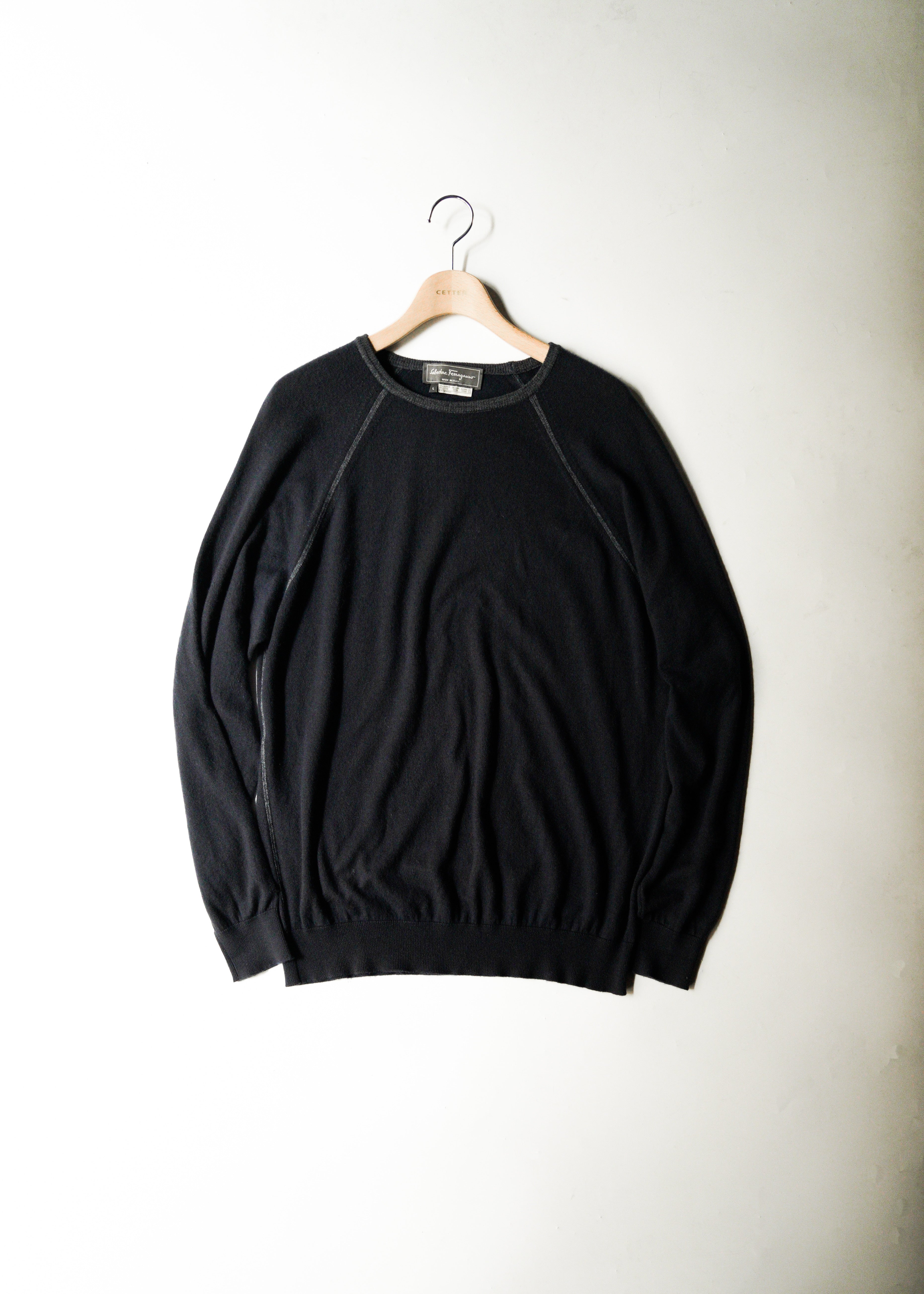 00’s Salvatore Ferragamo cotton blend cashmere raglan sleeve crew neck knit