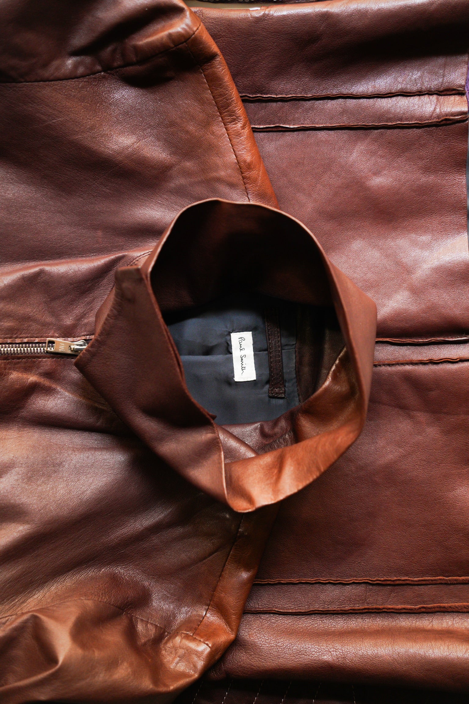 Paul Smith Asymmetrical Collar Leather Jacket in Burgundy