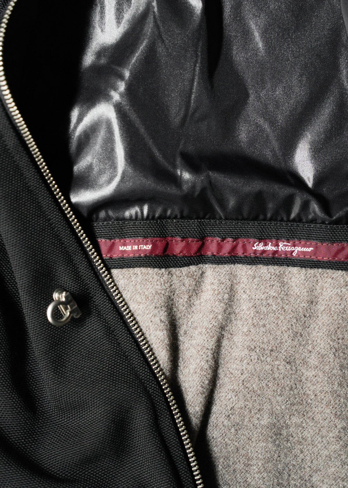 90-00’s Salvatore Ferragamo fly front wool blend nylon half coat