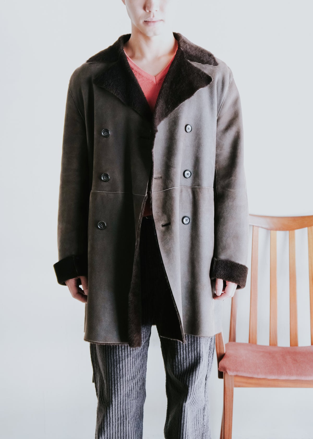 00's JIL SANDER shearling leather double-breasted half coat