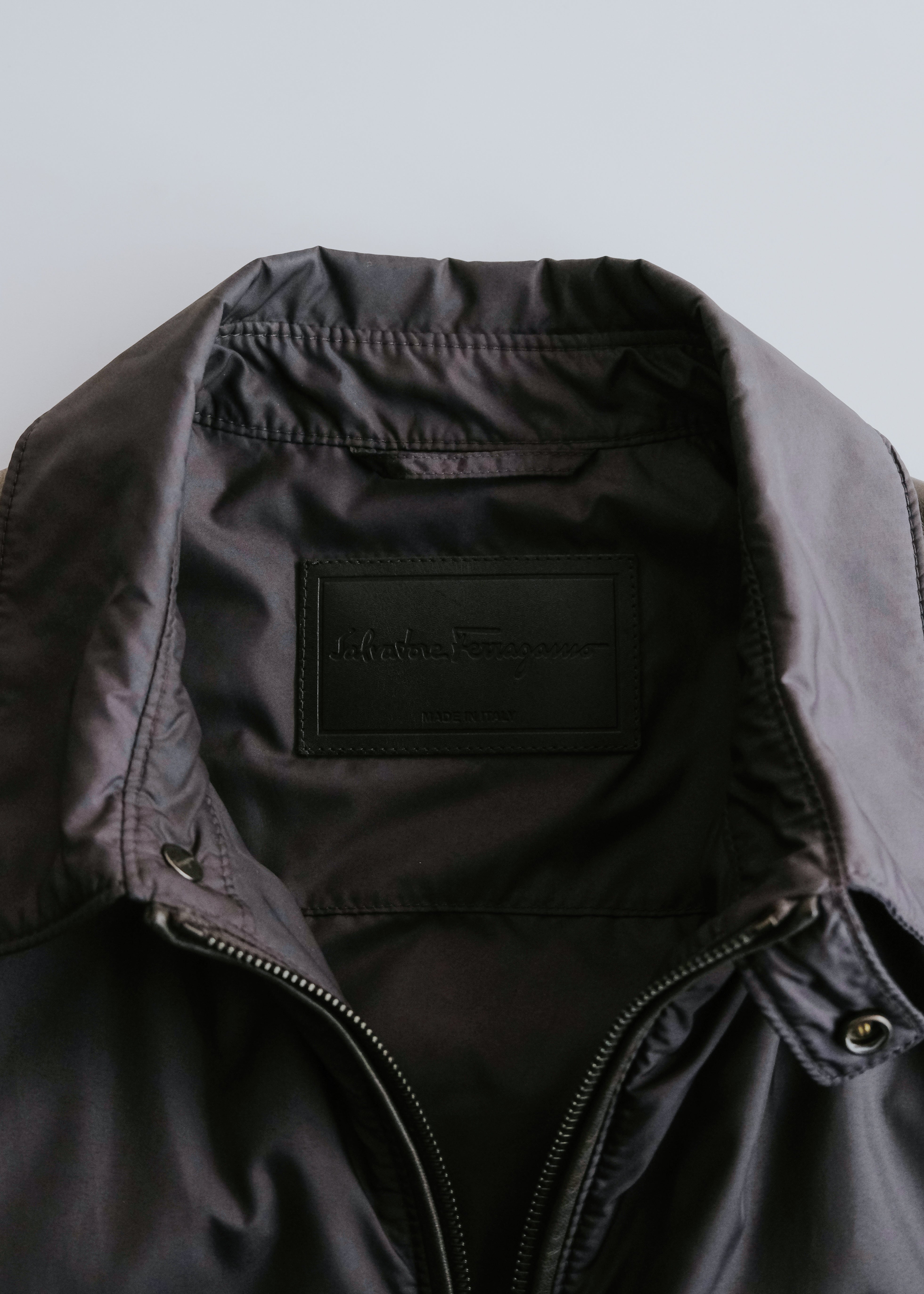 90-00's Salvatore Ferragamo leather patchworks padded blouson
