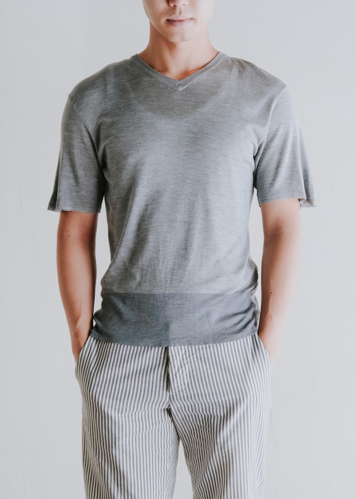 90-00’s JIL SANDER bicolor short silk S/S knit T-shirt