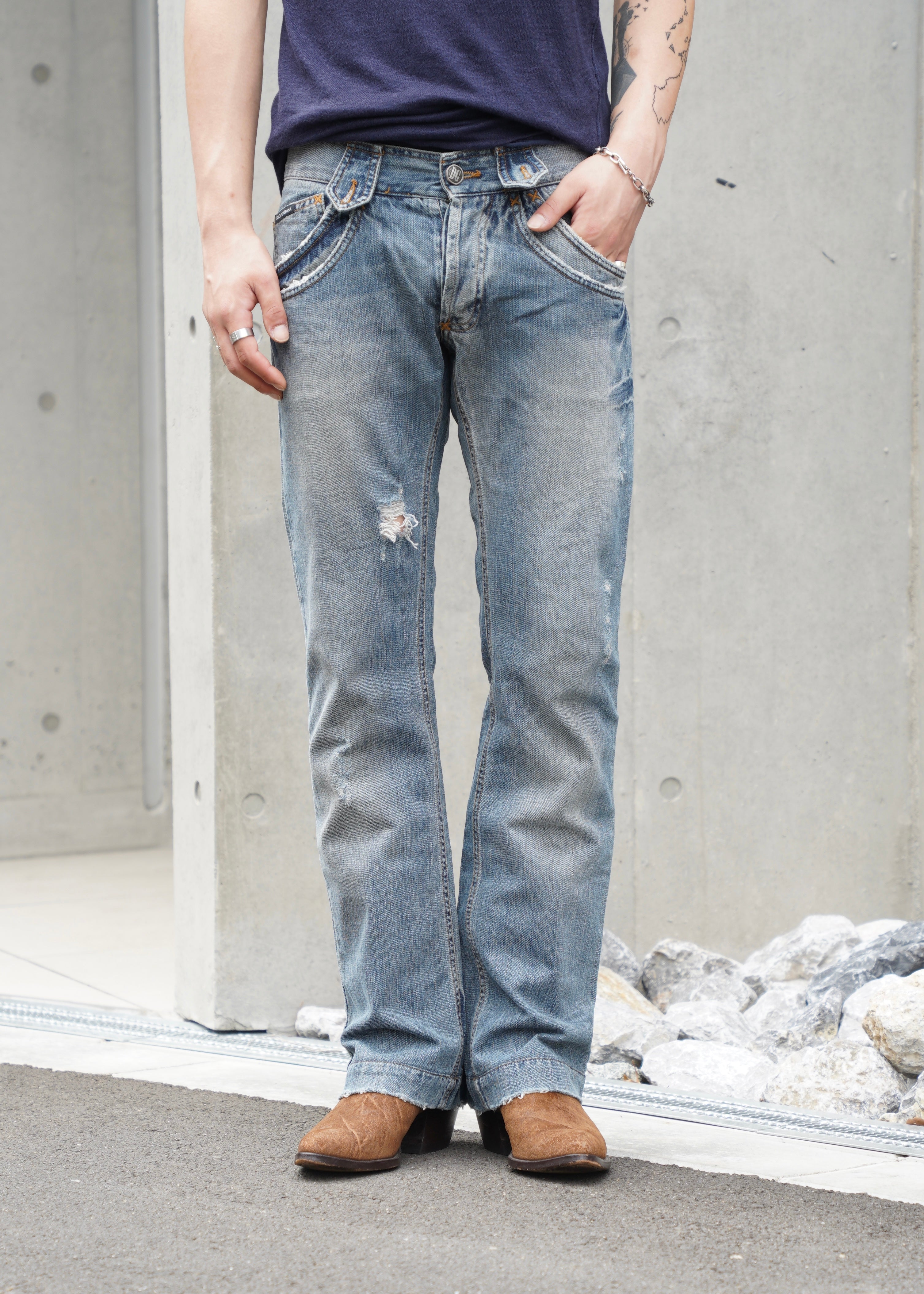 00’s Dolce&Gabbana damage straight denim pant