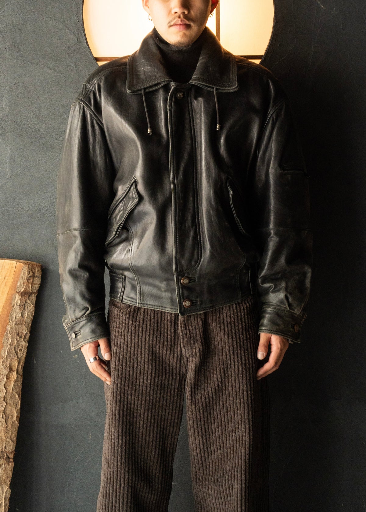 80-90's RUFFO fly front hooded leather blouson