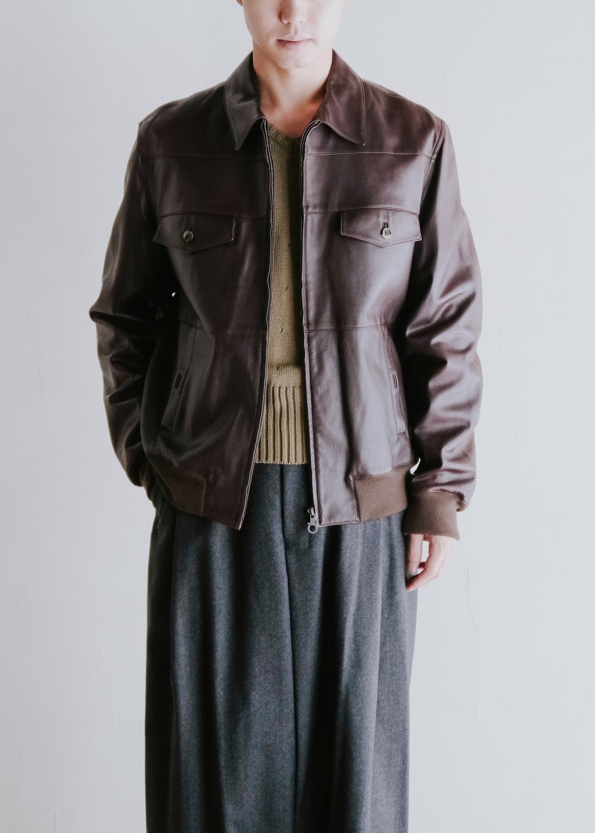 90-00's Salvatore Ferragamo 4 pockets zip up leather blouson