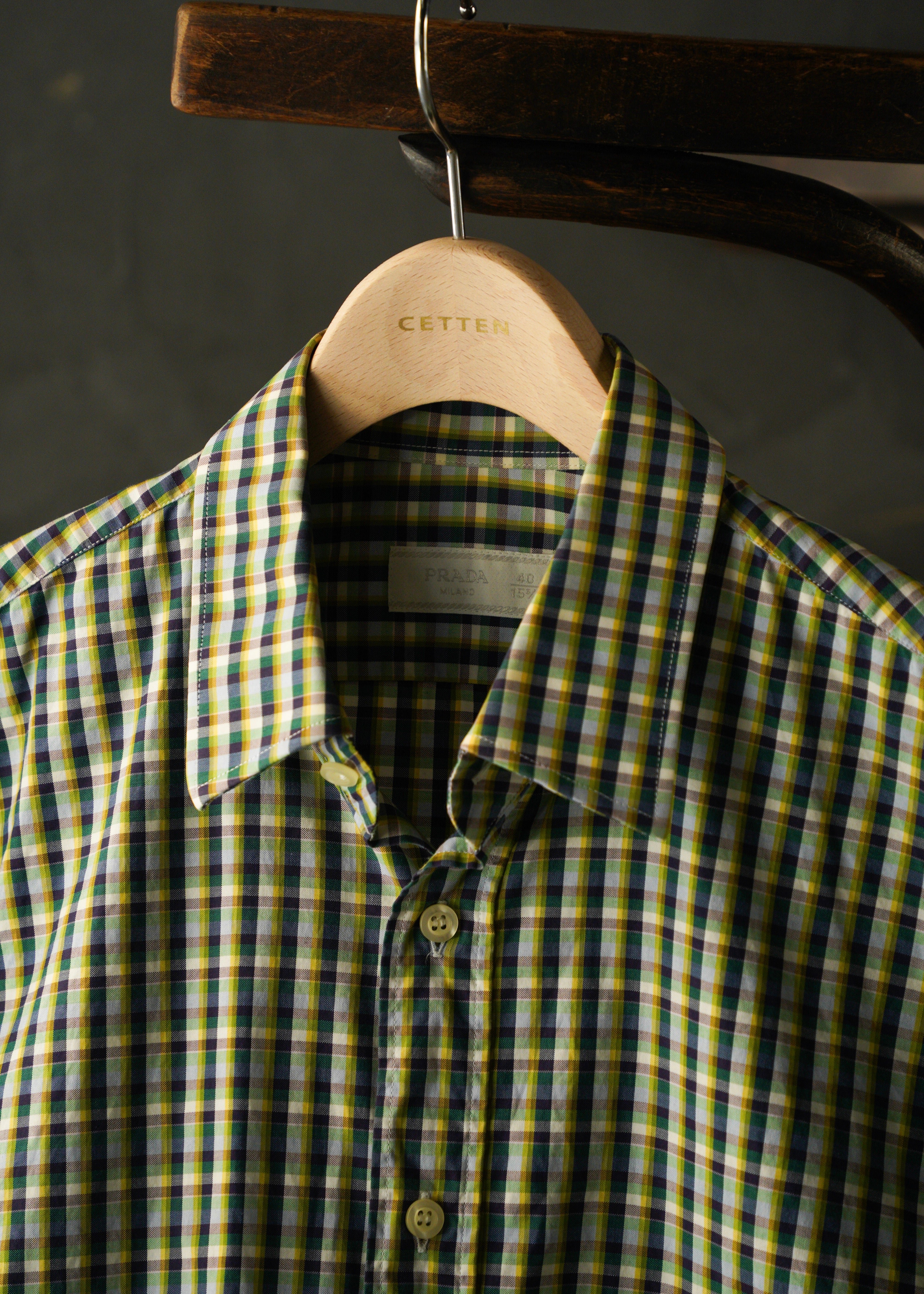 PRADA multi color check regular collar cotton shirt
