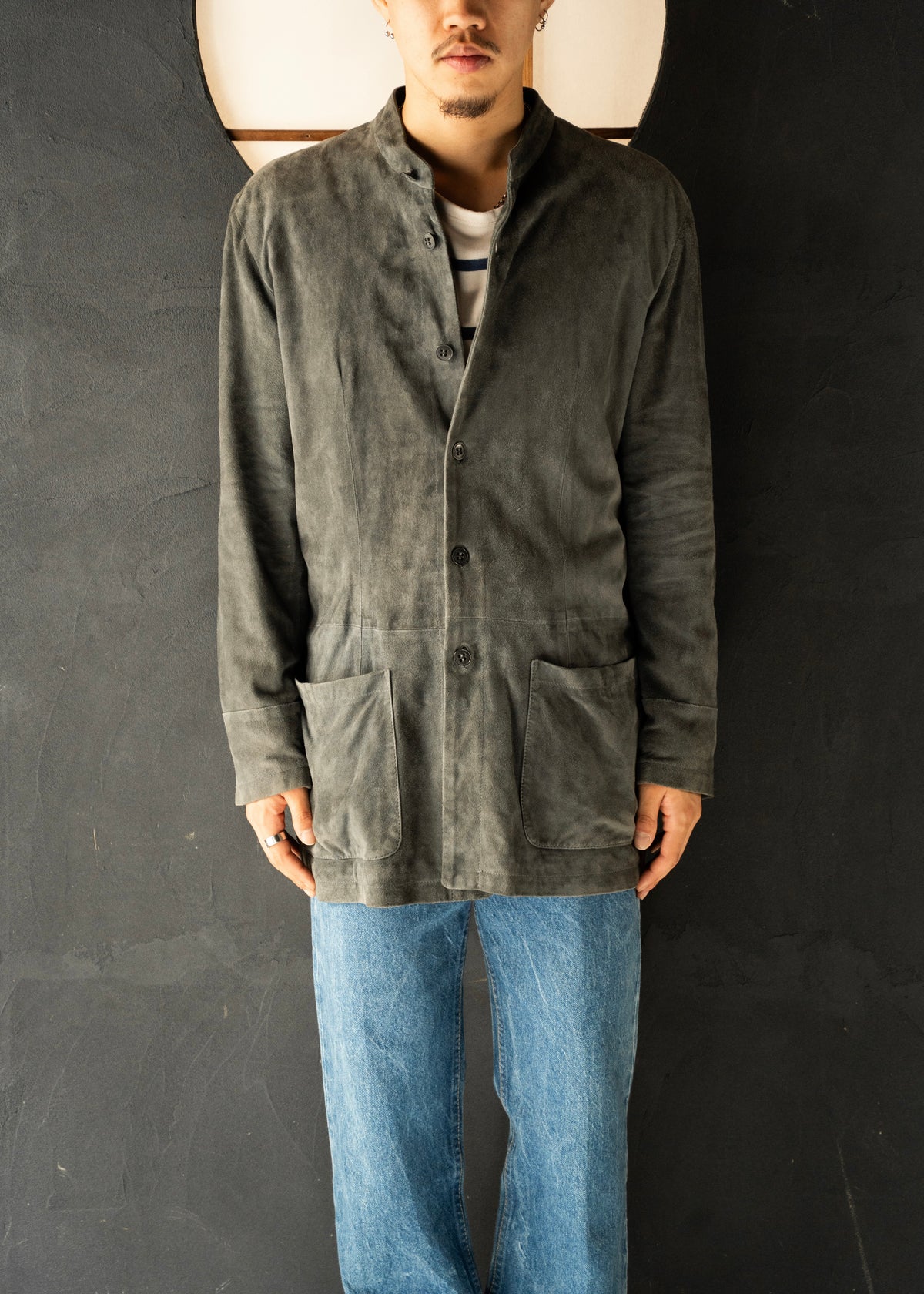 1998SS EMPORIO ARMANI band collar suede leather jacket