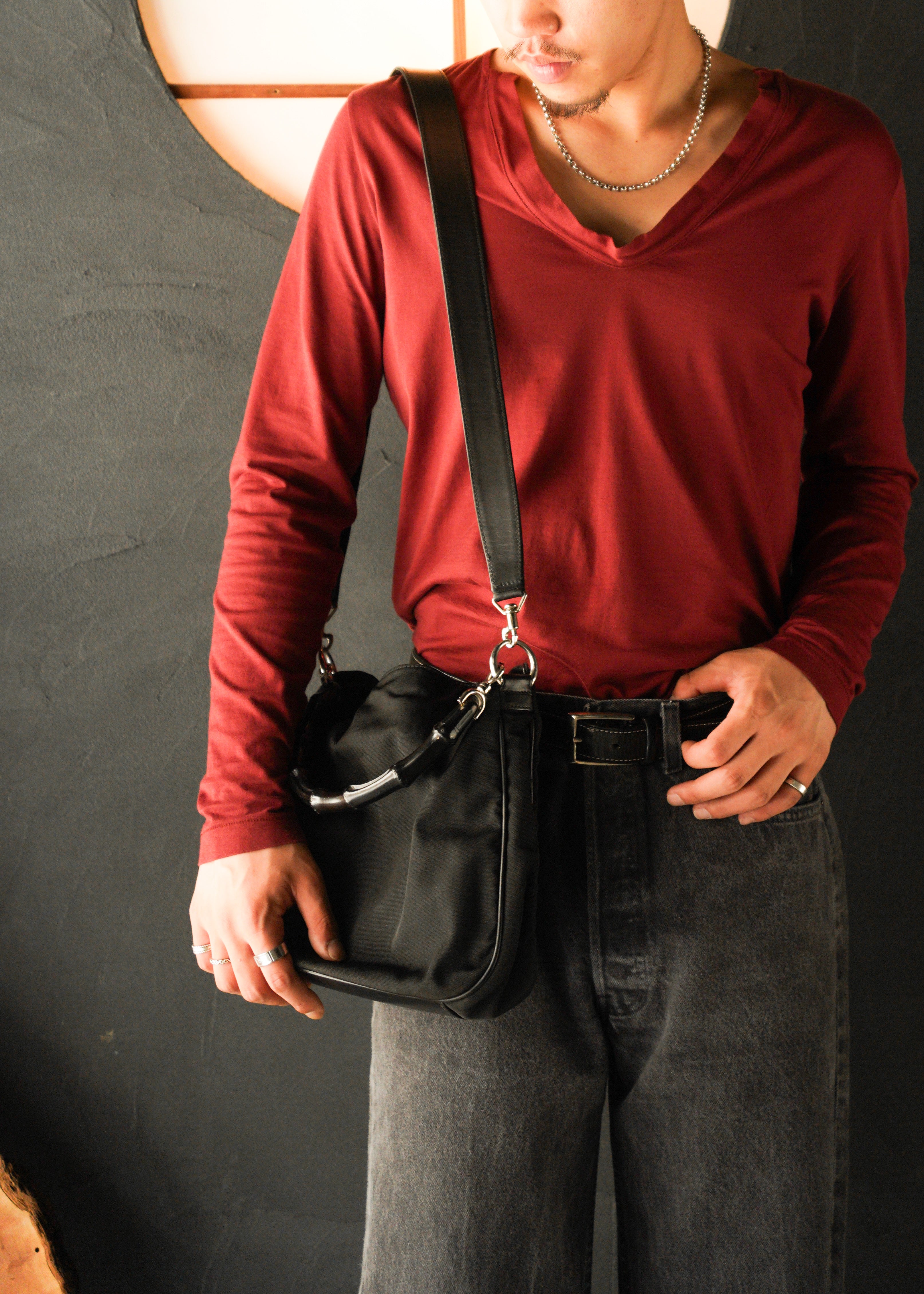 90-00’s GUCCI bamboo handle nylon 2 way shoulder bag