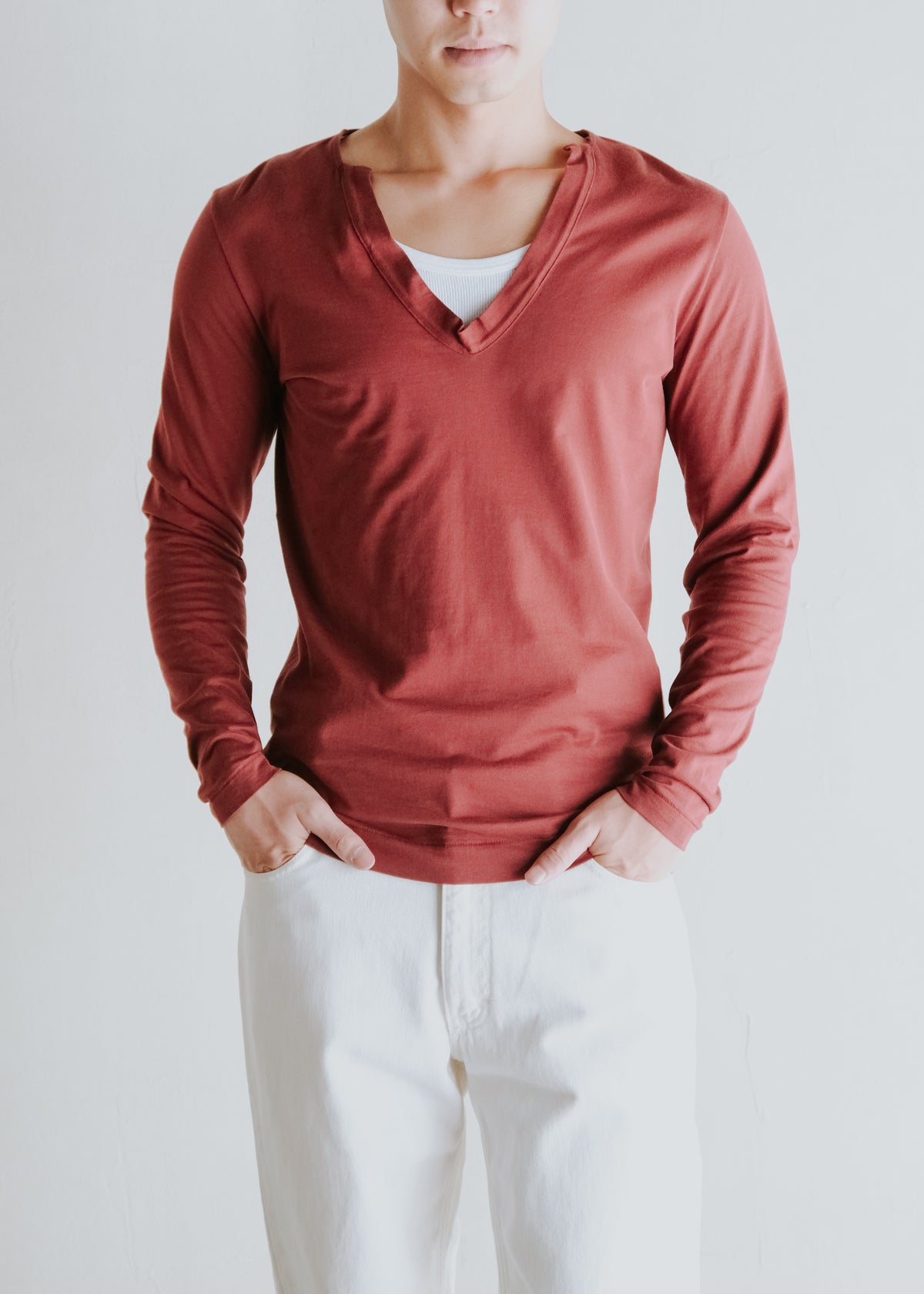 BOTTEGA VENETA 10SS deep V neck cotton long sleeves top