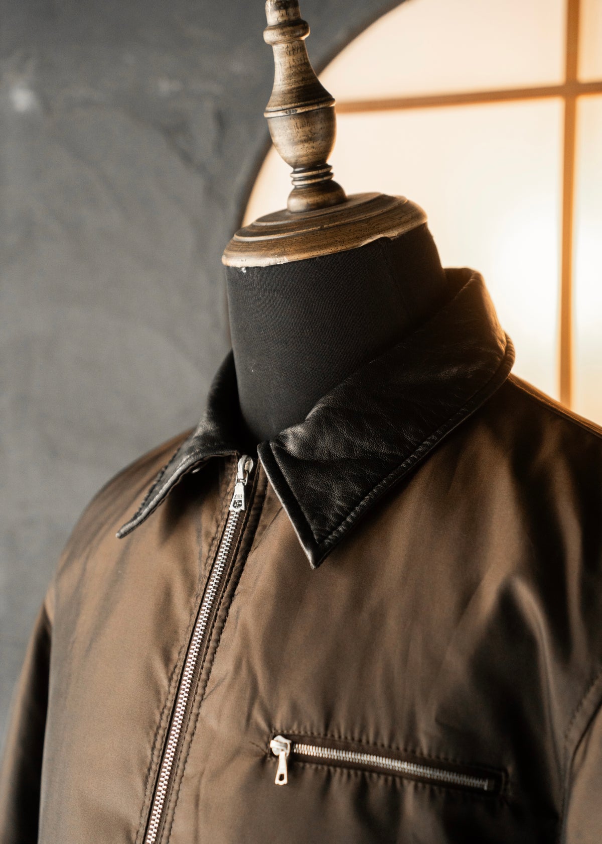 90's COMME CA DU MODE MEN leather detachable collar zip up jacket