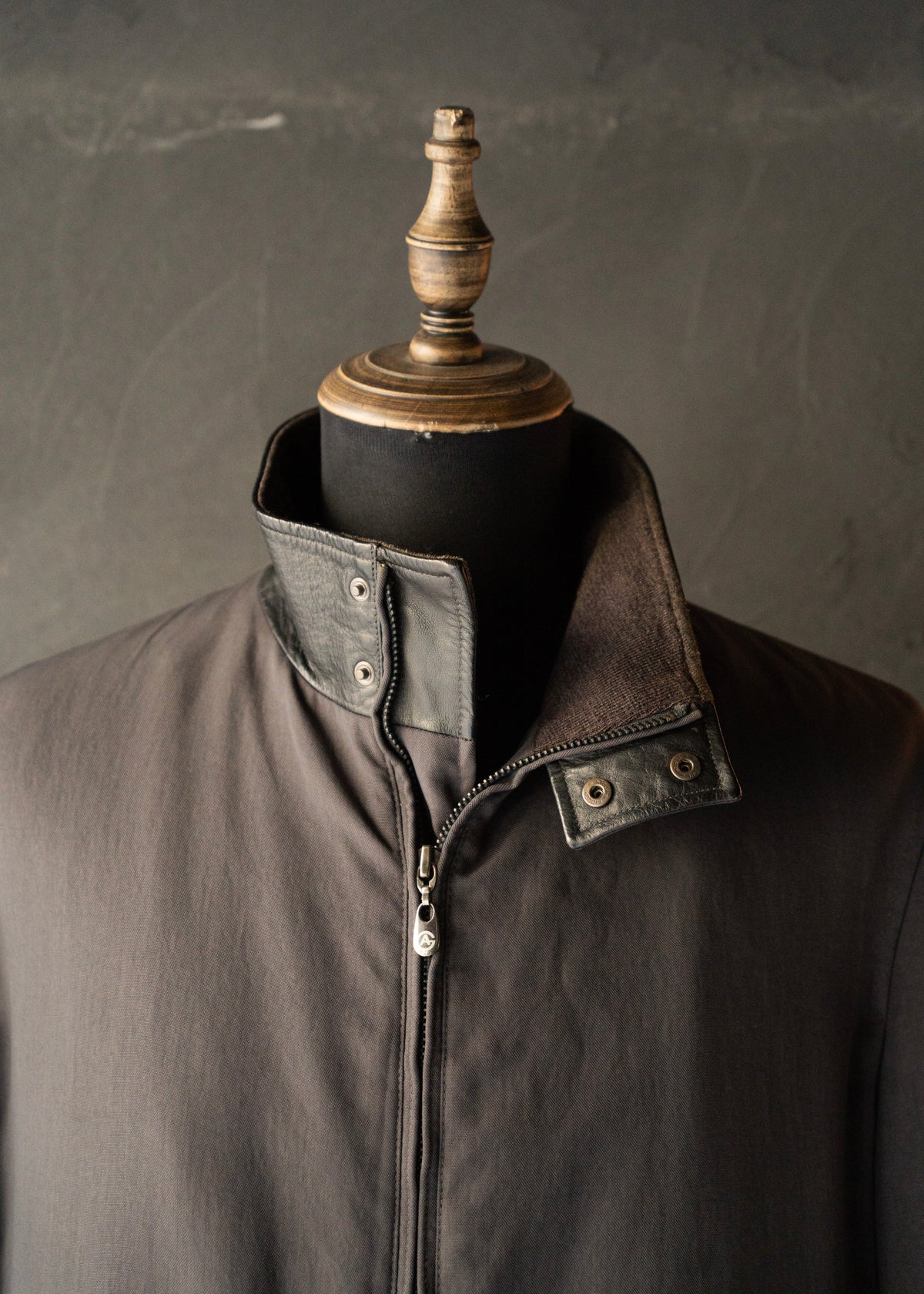 ARMANI COLLETIONI leather stand collar zip up coat