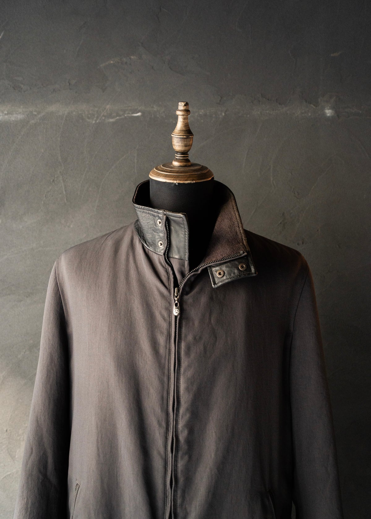 ARMANI COLLETIONI leather stand collar zip up coat