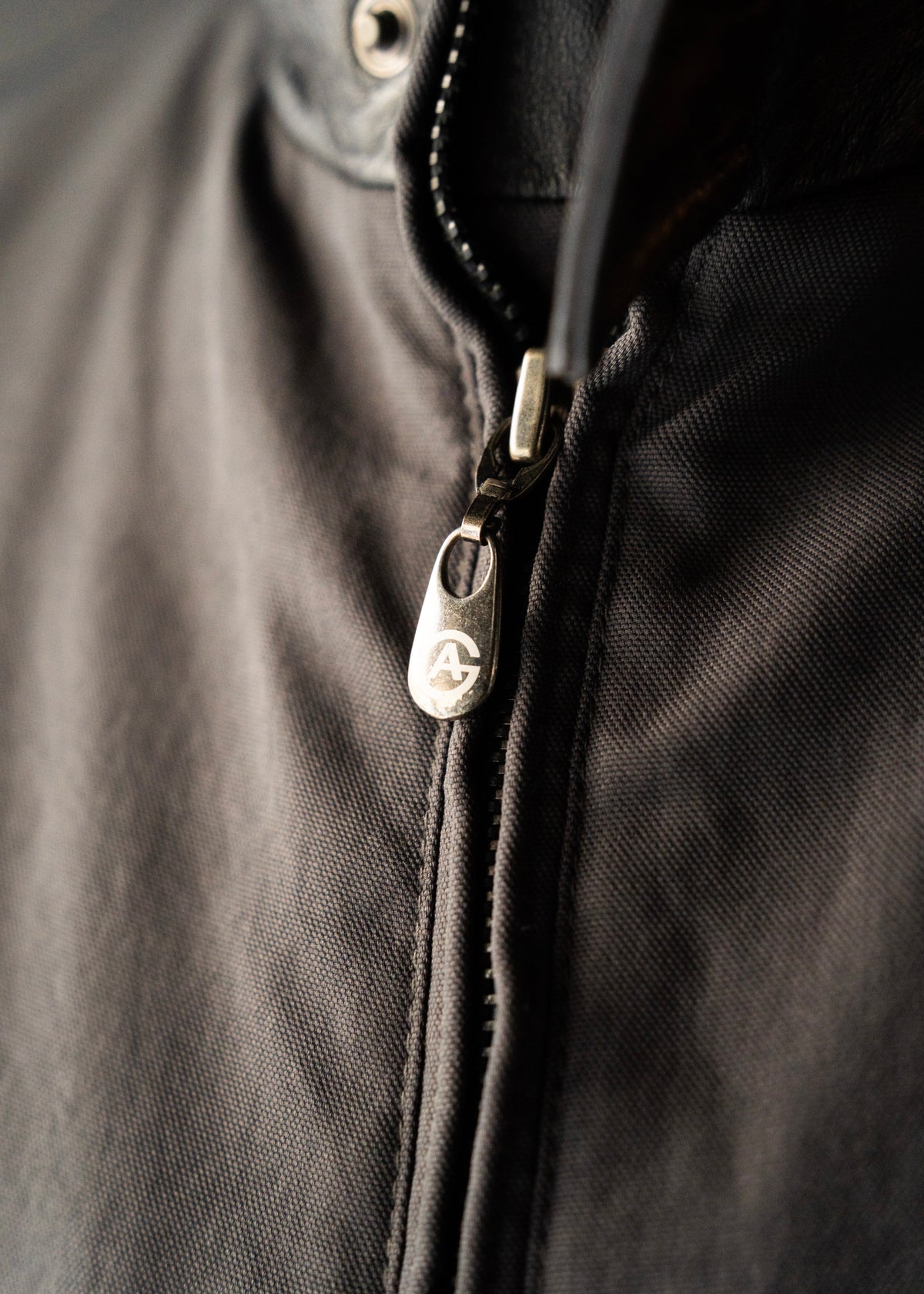 ARMANI COLLETIONI leather stand collar zip up coat