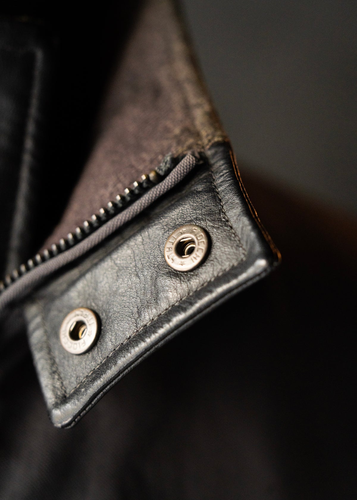 ARMANI COLLETIONI leather stand collar zip up coat