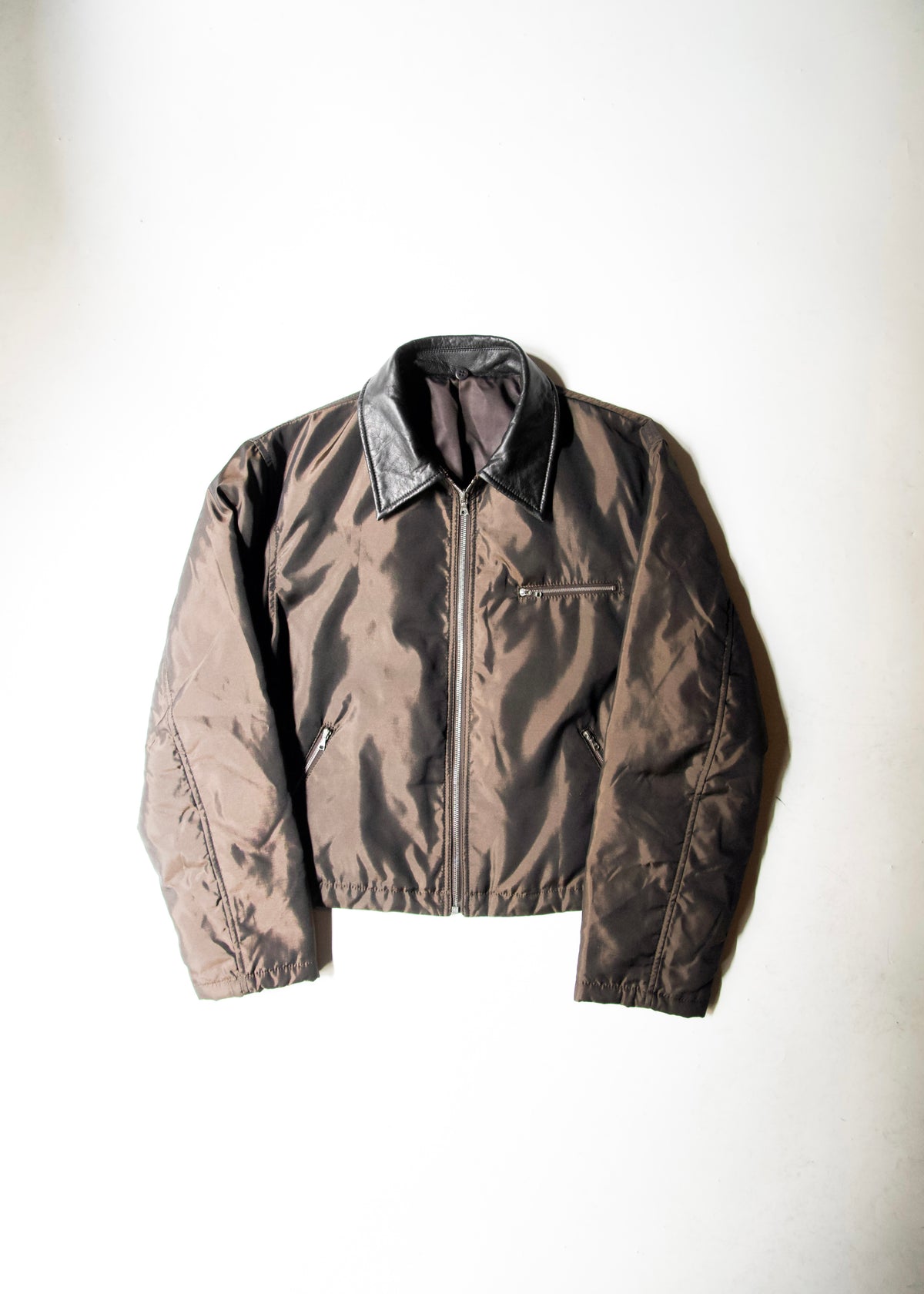 90's COMME CA DU MODE MEN leather detachable collar zip up jacket