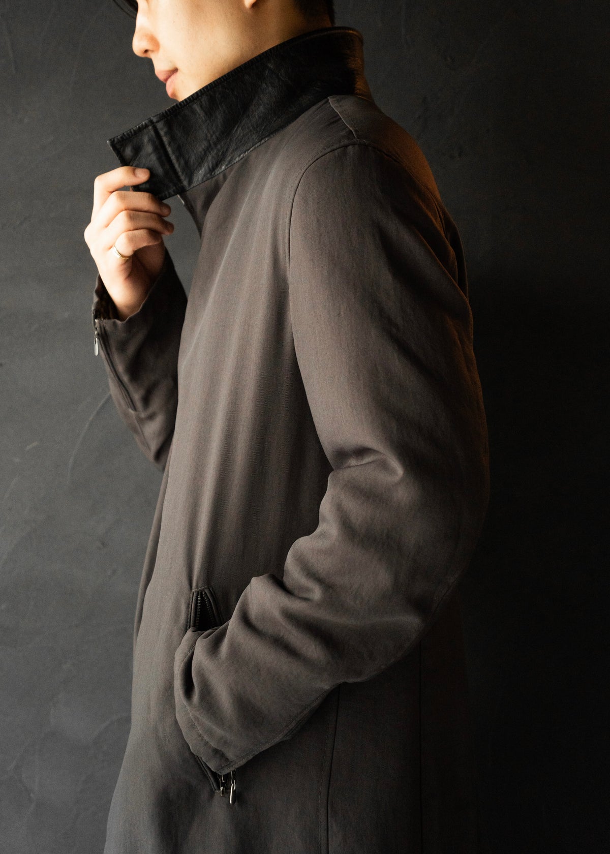 ARMANI COLLETIONI leather stand collar zip up coat