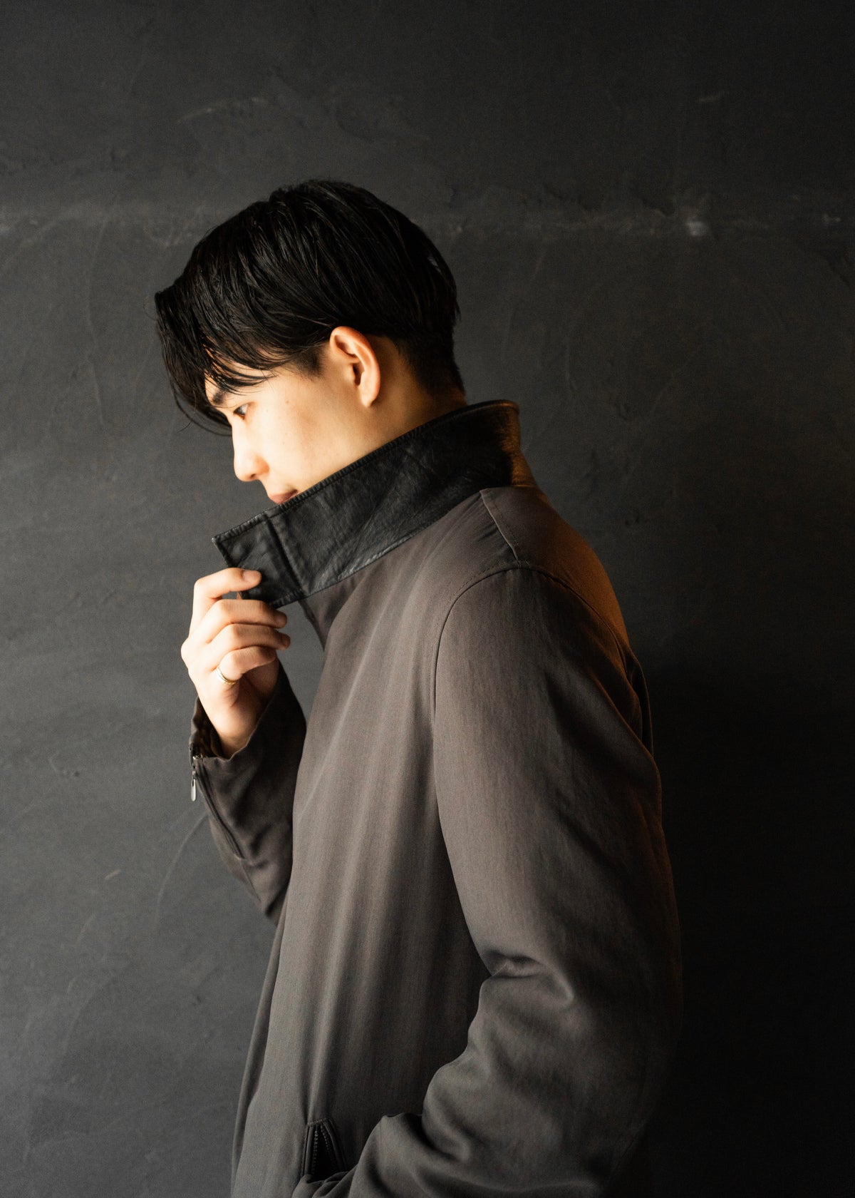 ARMANI COLLETIONI leather stand collar zip up coat