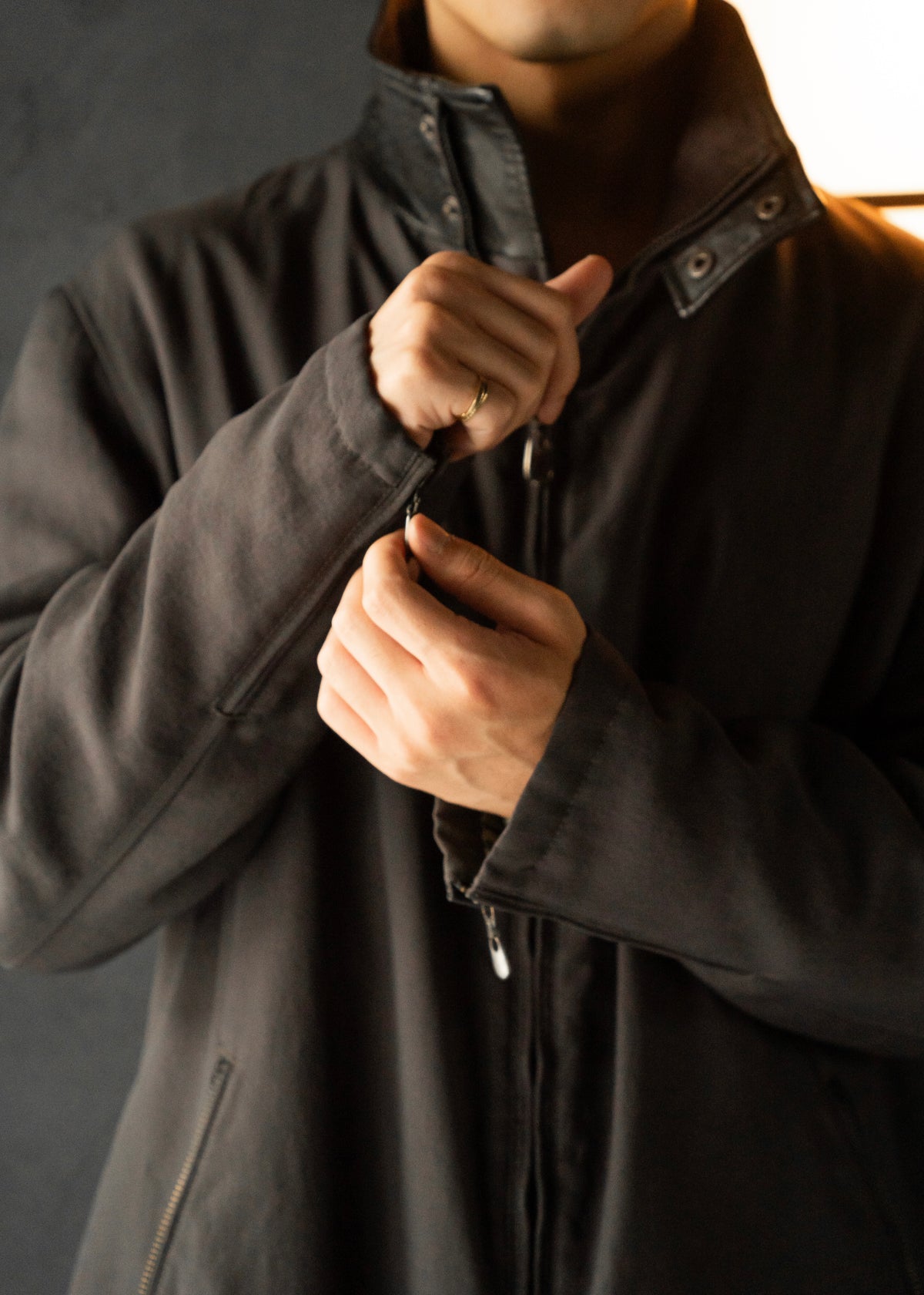 ARMANI COLLETIONI leather stand collar zip up coat