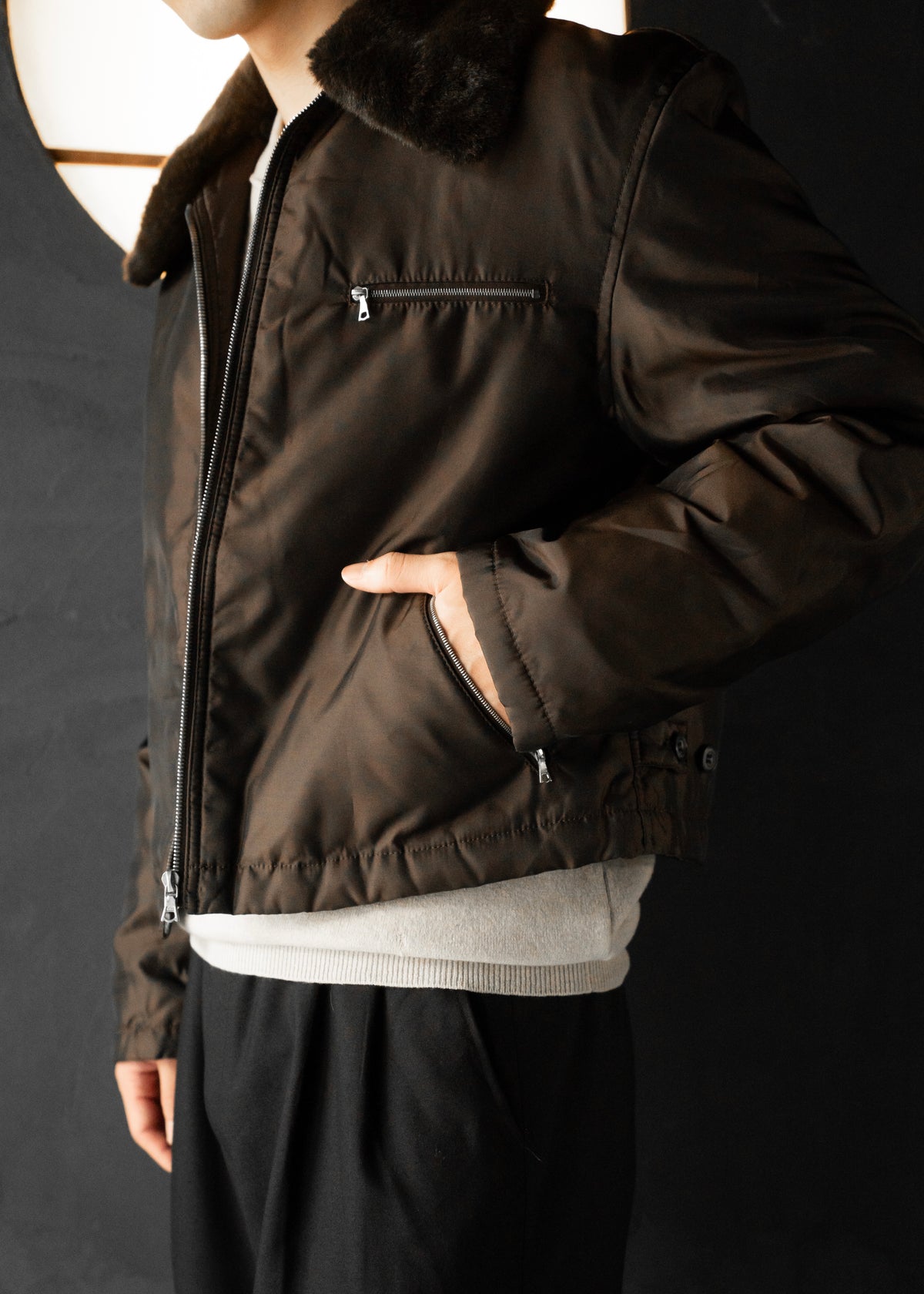 90's COMME CA DU MODE MEN leather detachable collar zip up jacket